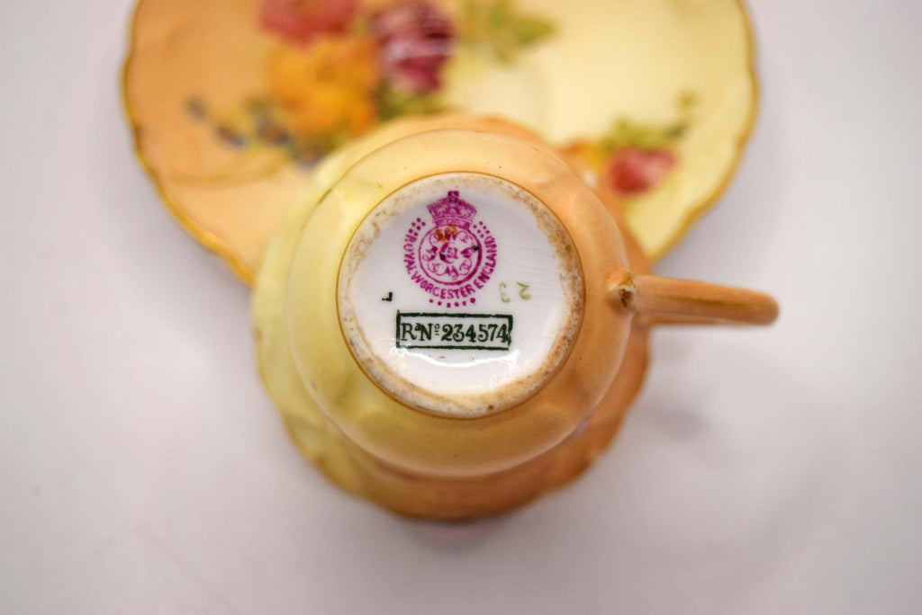 MINT 1901 Royal Worcester Miniature Teacup & Saucer - Blush Ivory -RN 234574