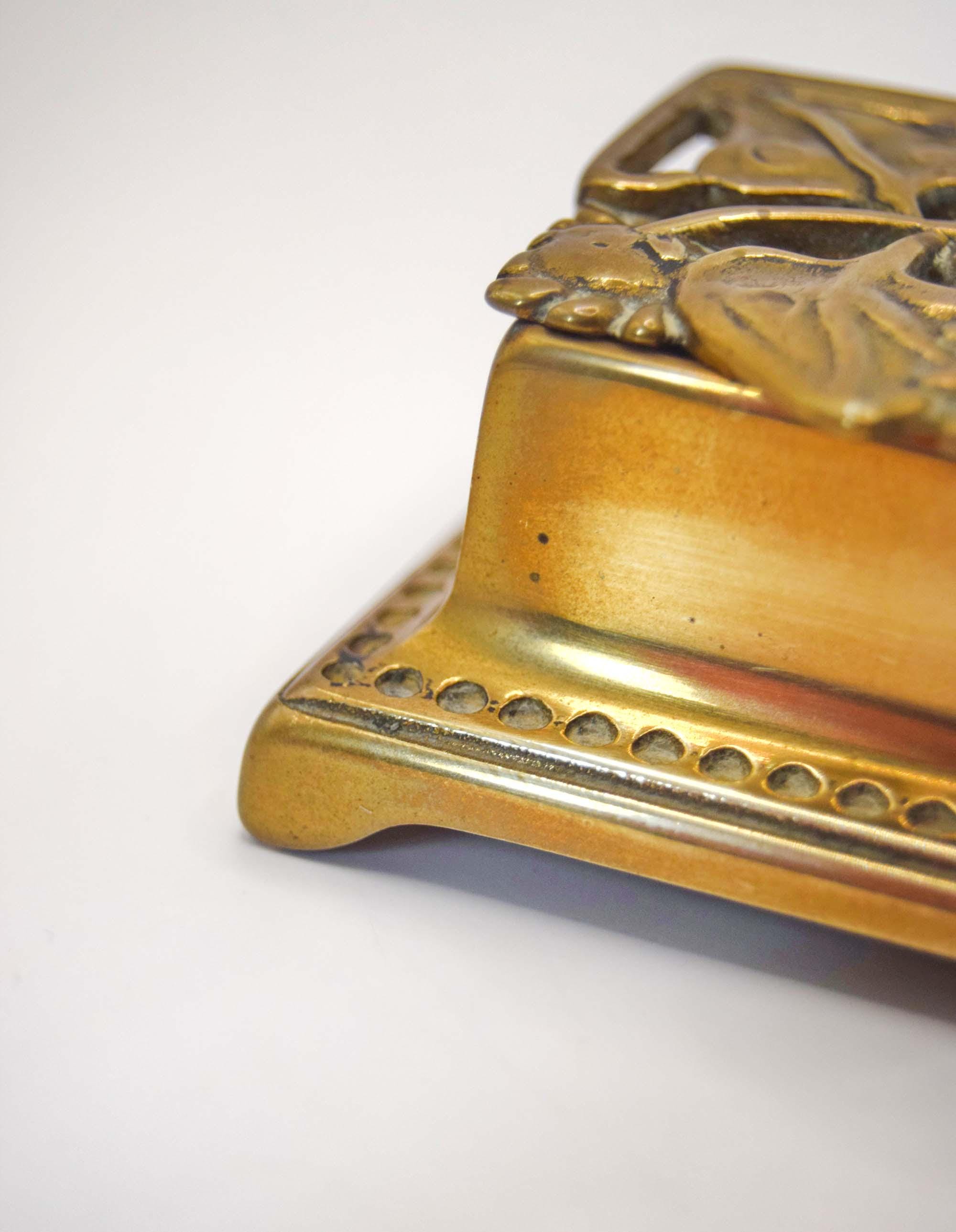 Vintage Brass Sunflower Design Stamp Box | Art Nouveau | Jewelry Trinket boxes