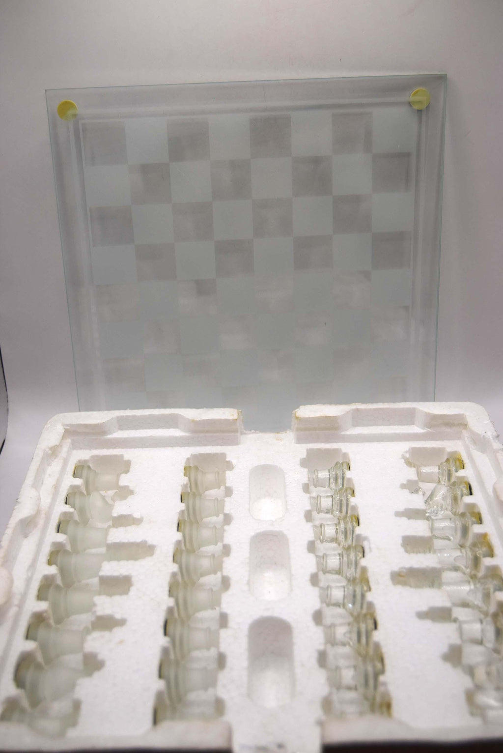 Vintage Glass Chess Set | Frosted and Clear pieces | 25cm x 25cm board