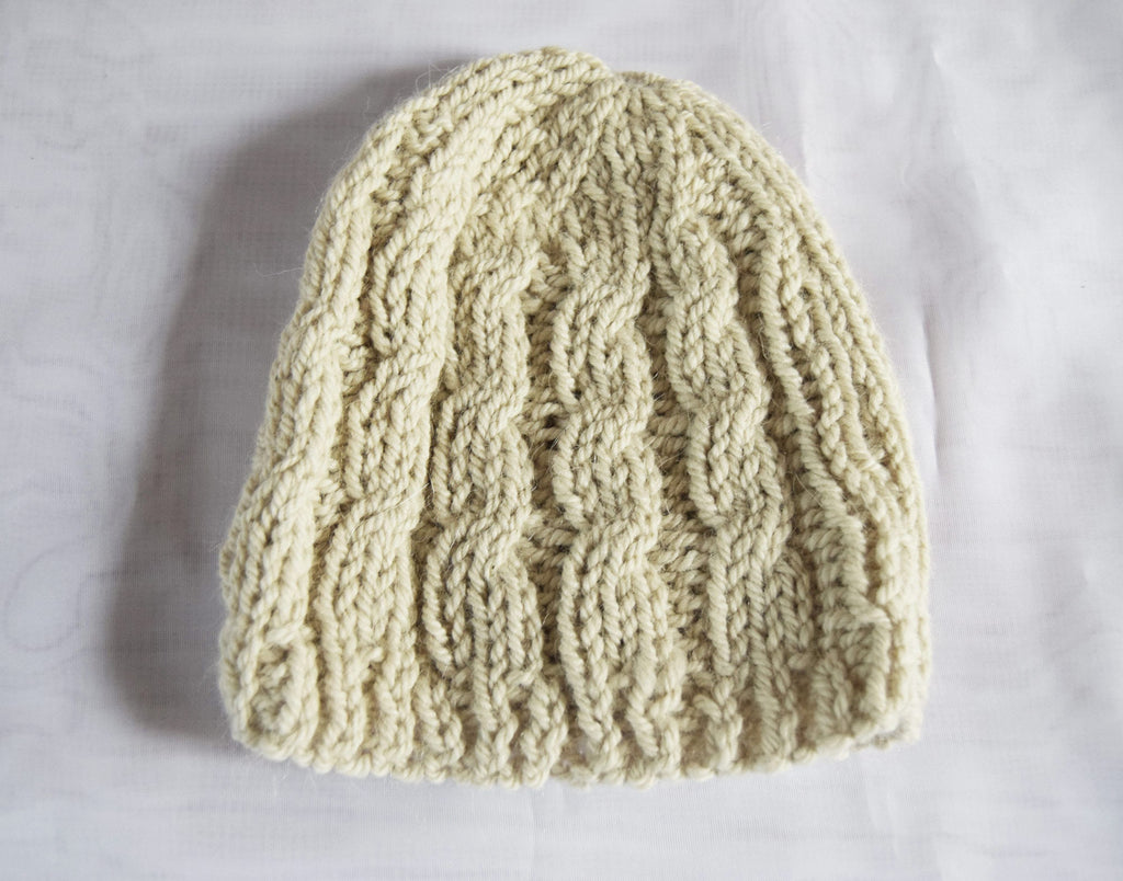 Hand spun, hand knitted luxury alpaca fibre beanie hat