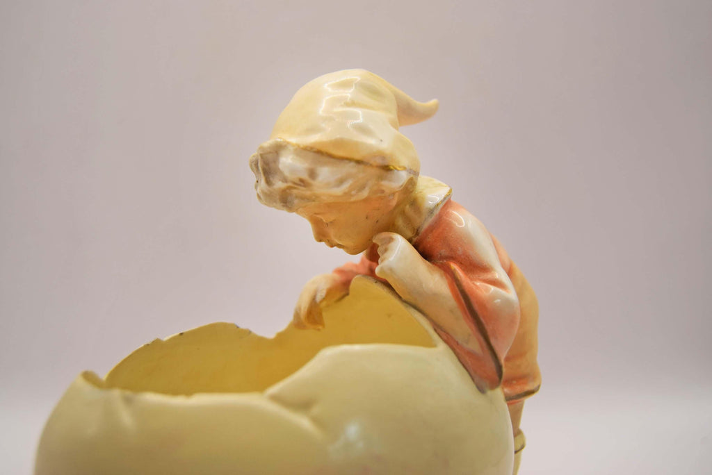 Antique GebrÃ¼der Heubach Boy with Egg Planter - German Bisque Porcelain c. 1900