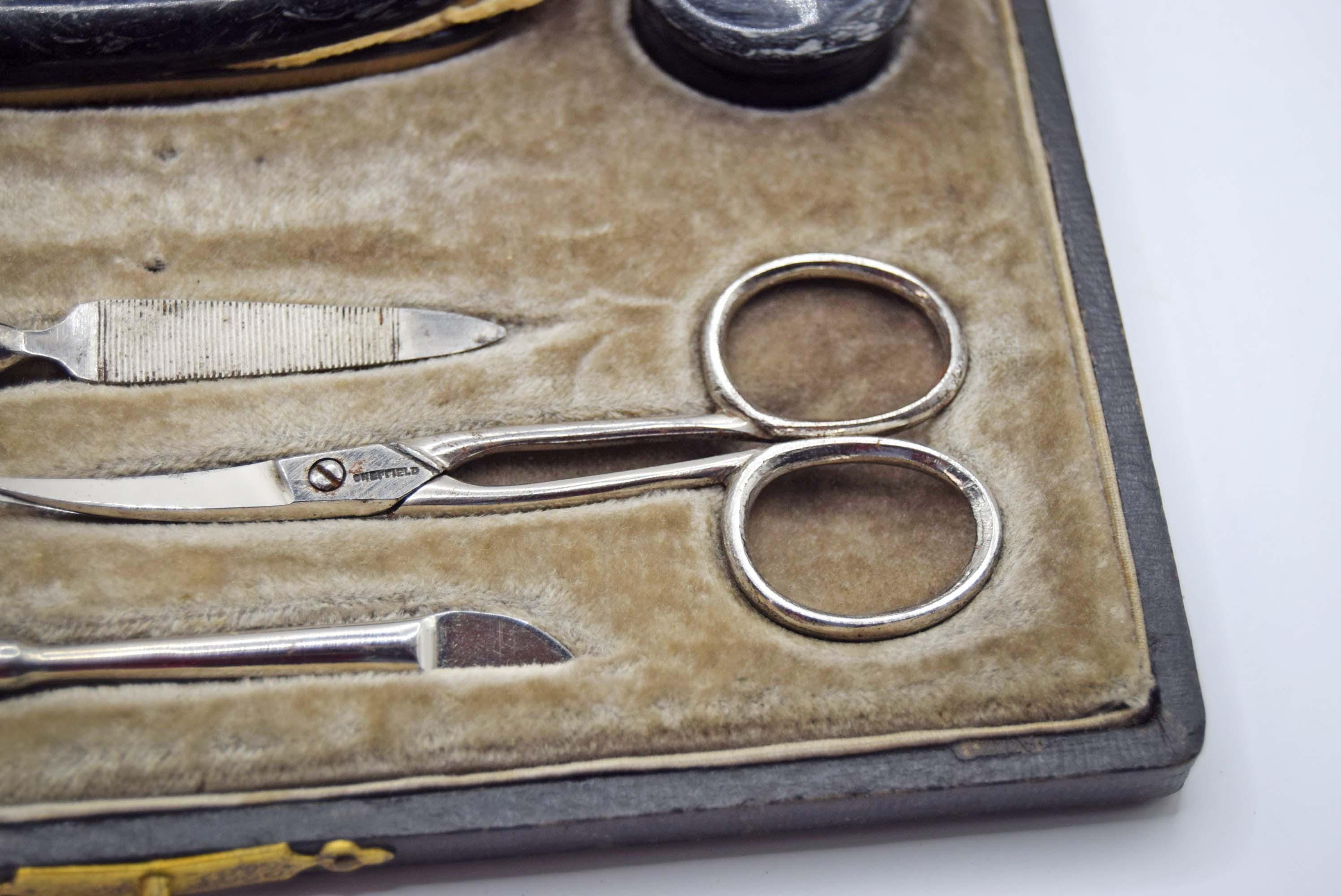 Vintage Art Deco Manicure Set, Complete 1930s Swirl Celluloid in Original Box