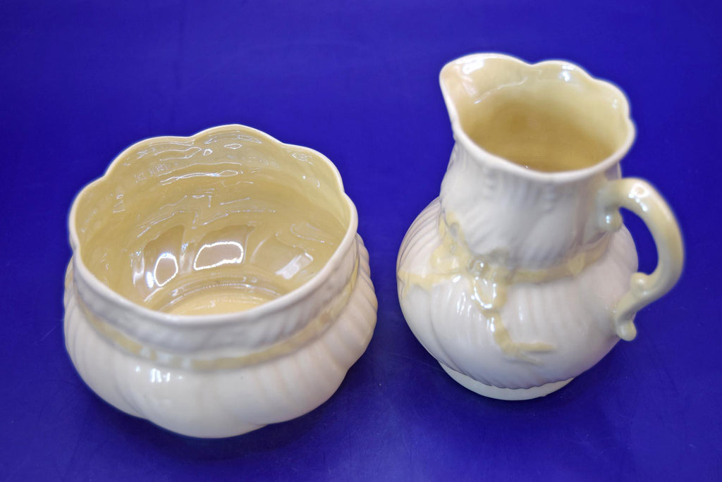 Belleek Ireland Porcelain Set of 3 Cream jugs and Sugar Bowls - c1940s Displayed only. No signs of use. 