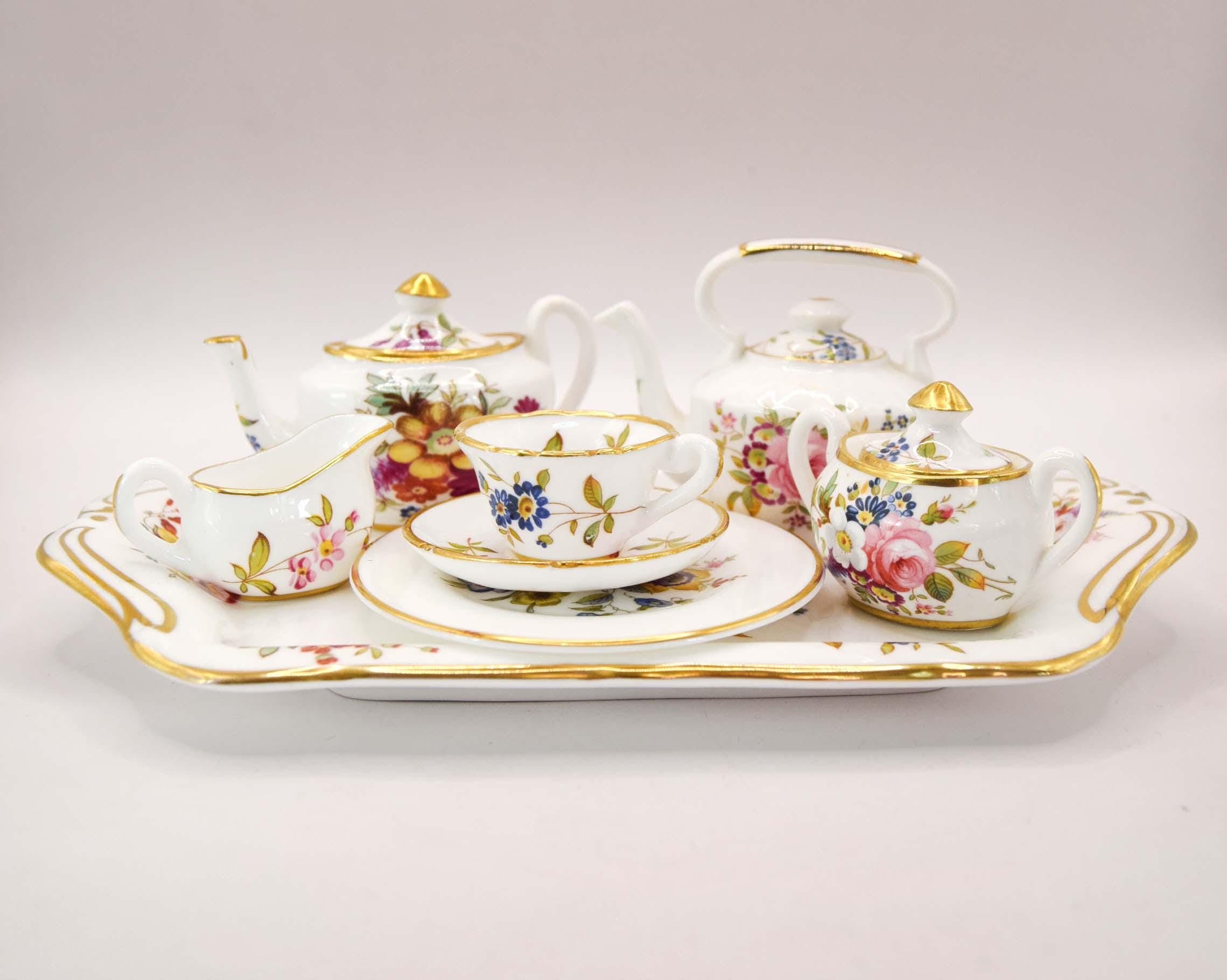 Hammersley Miniature Tea Set 'Howard Sprays' - Mint Condition - 8pc with Tray
