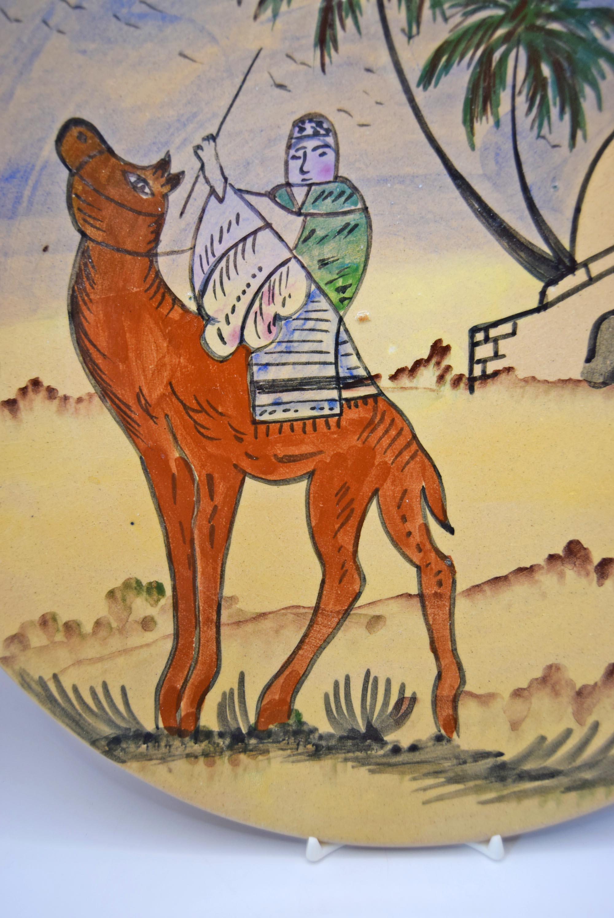Large Tunisian Wall Plate Hand painted Decorative Vintage Mid Century