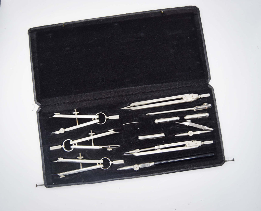 Antique Anker COMPLETE Drawing Instrument Set - Precision Compass Technical Draughtsman c1940s