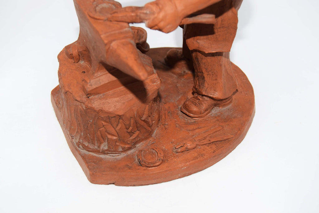 Vintage 1980 Terracotta 'Blacksmith' Figurine – by Sculptor Leslie Fishleigh