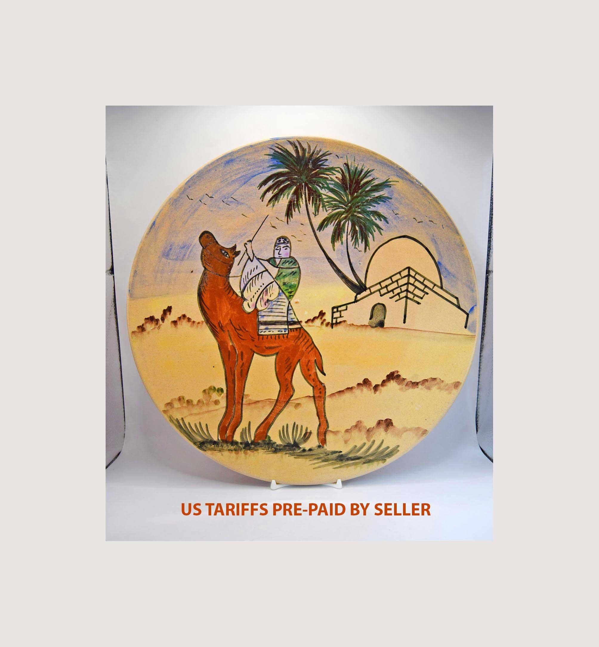 Large Tunisian Wall Plate Hand painted Decorative Vintage Mid Century