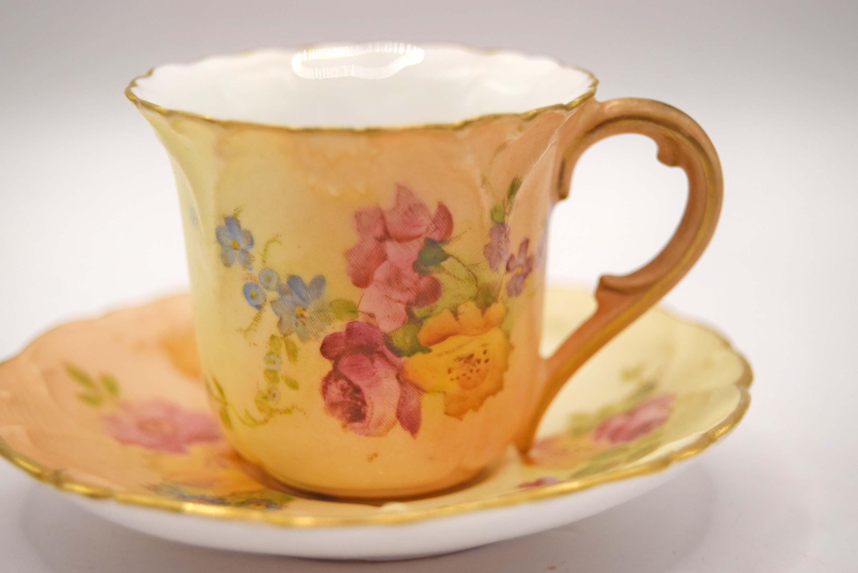 MINT 1901 Royal Worcester Miniature Teacup & Saucer - Blush Ivory -RN 234574