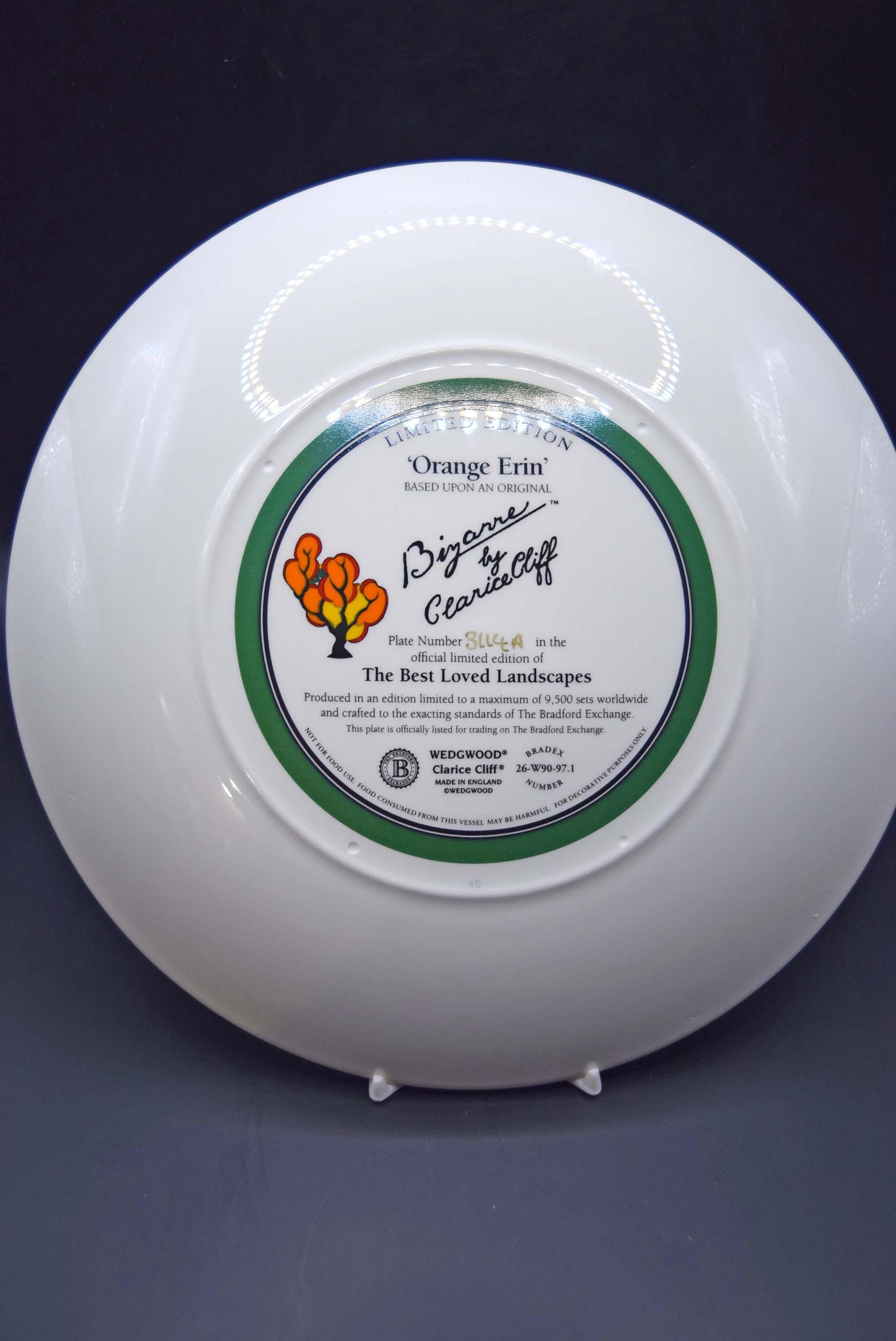 Clarice Cliff Orange Erin 10" Decorative Plate. Art Deco. Limited Edition. Mint