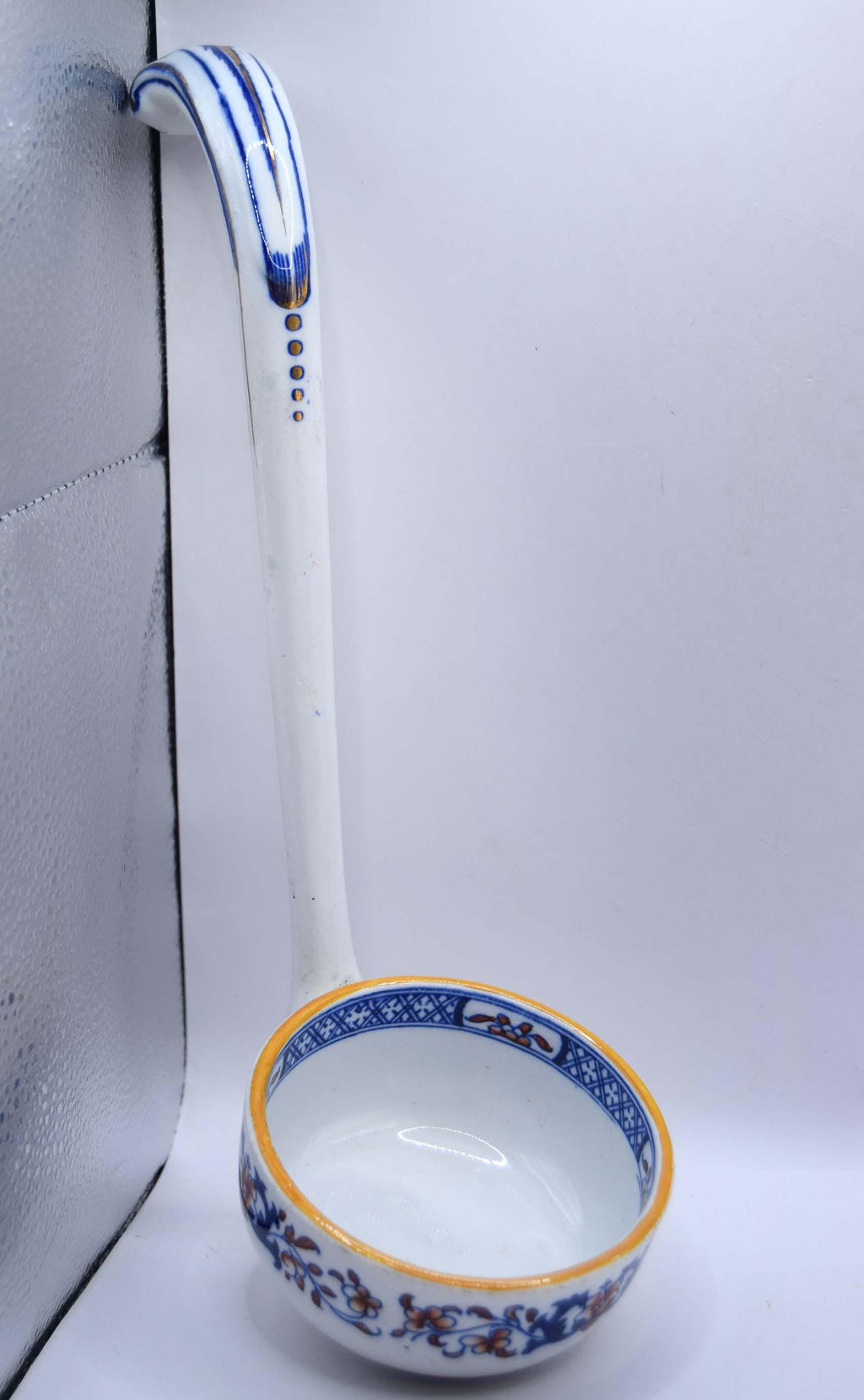 Antique Minton Ceramic Ladle c.1860s  No. 8667 Lyre | Blue & Orange Imari Style