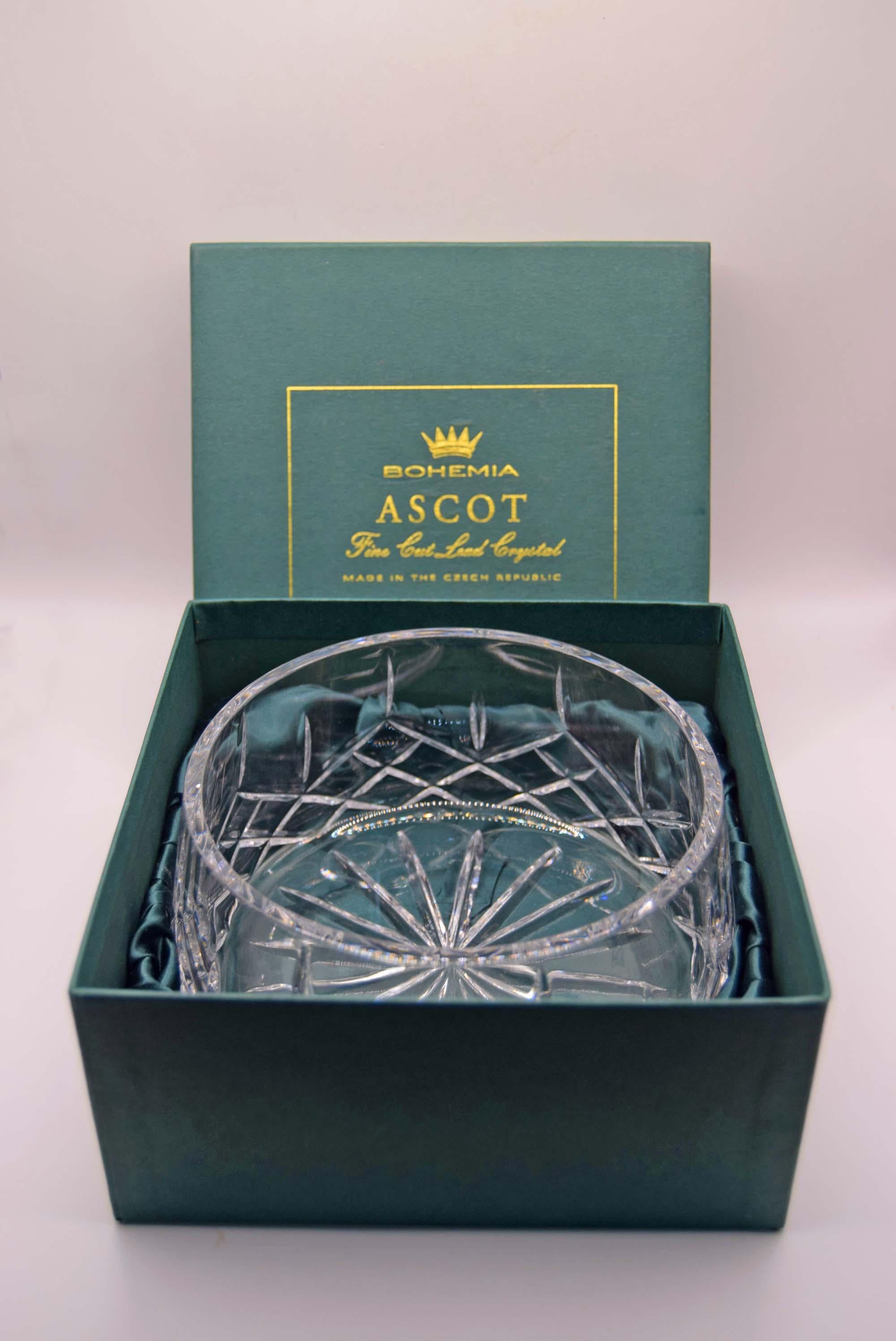 Vintage Bohemia Ascot Fine Cut Lead Crystal Bowl - Original Box - New Old Stock