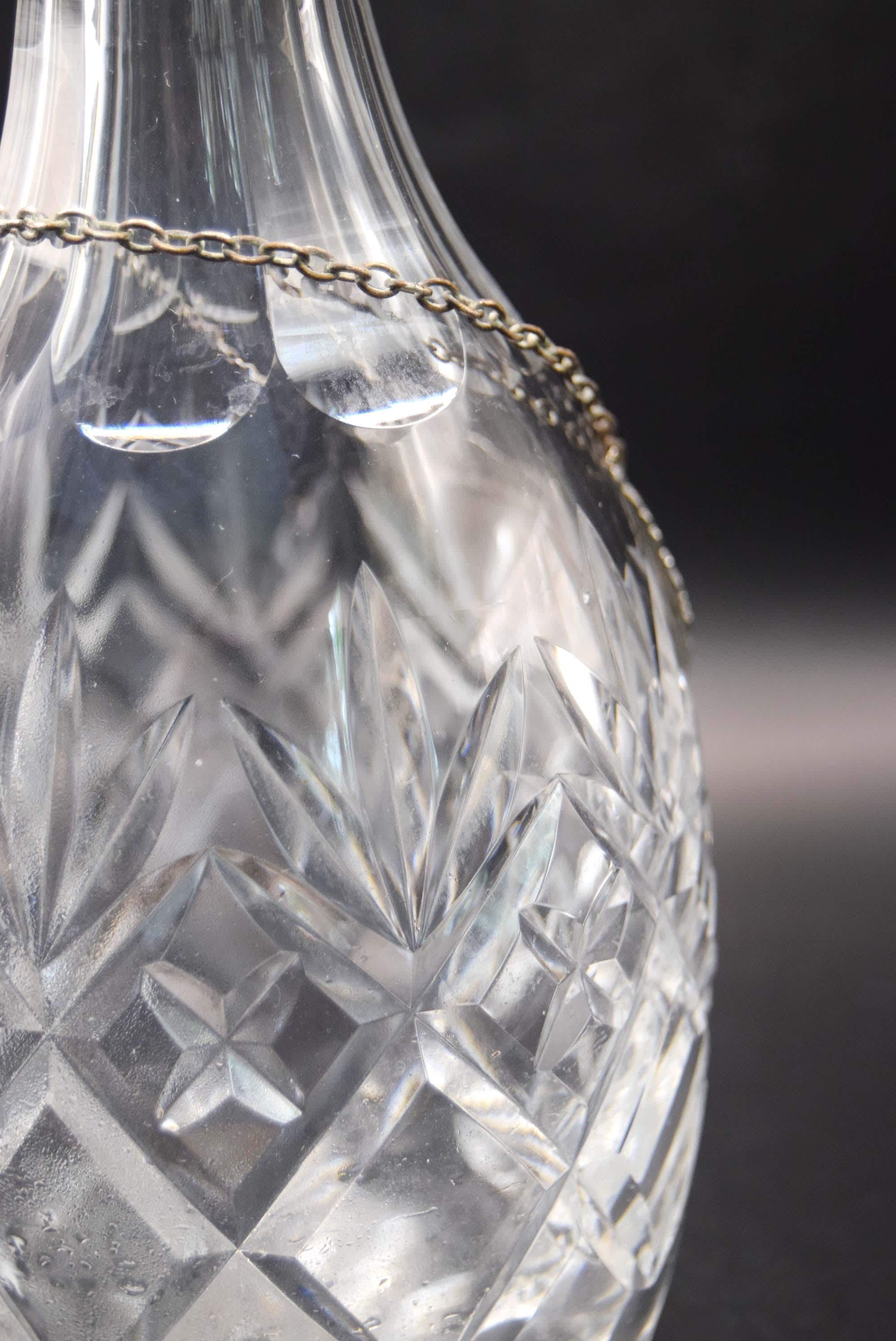 Heavy Crystal Georgian Style Wine Spirit Decanter 12" High with Silver Plated Label