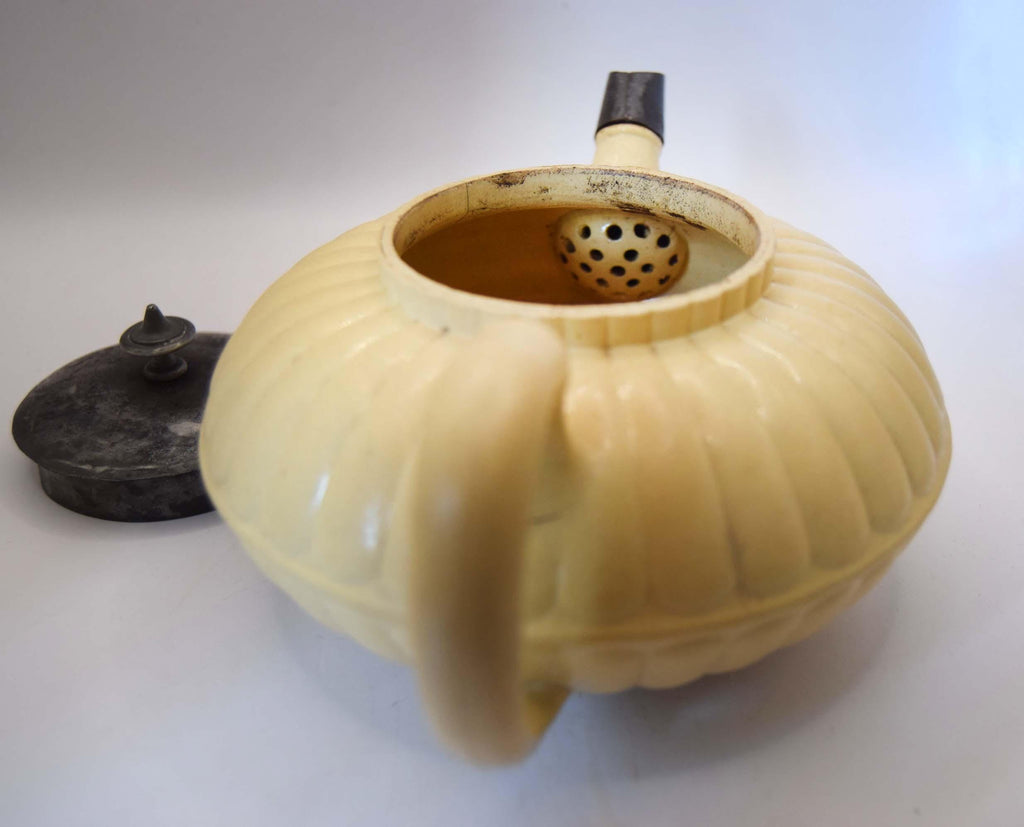 Rare Antique Wedgwood Caneware Teapot - Early 1800s Lotus Form with 19th Century Inventive Metal Repair