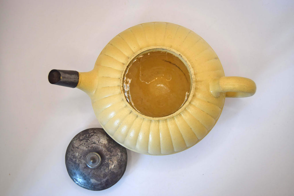Rare Antique Wedgwood Caneware Teapot - Early 1800s Lotus Form with 19th Century Inventive Metal Repair