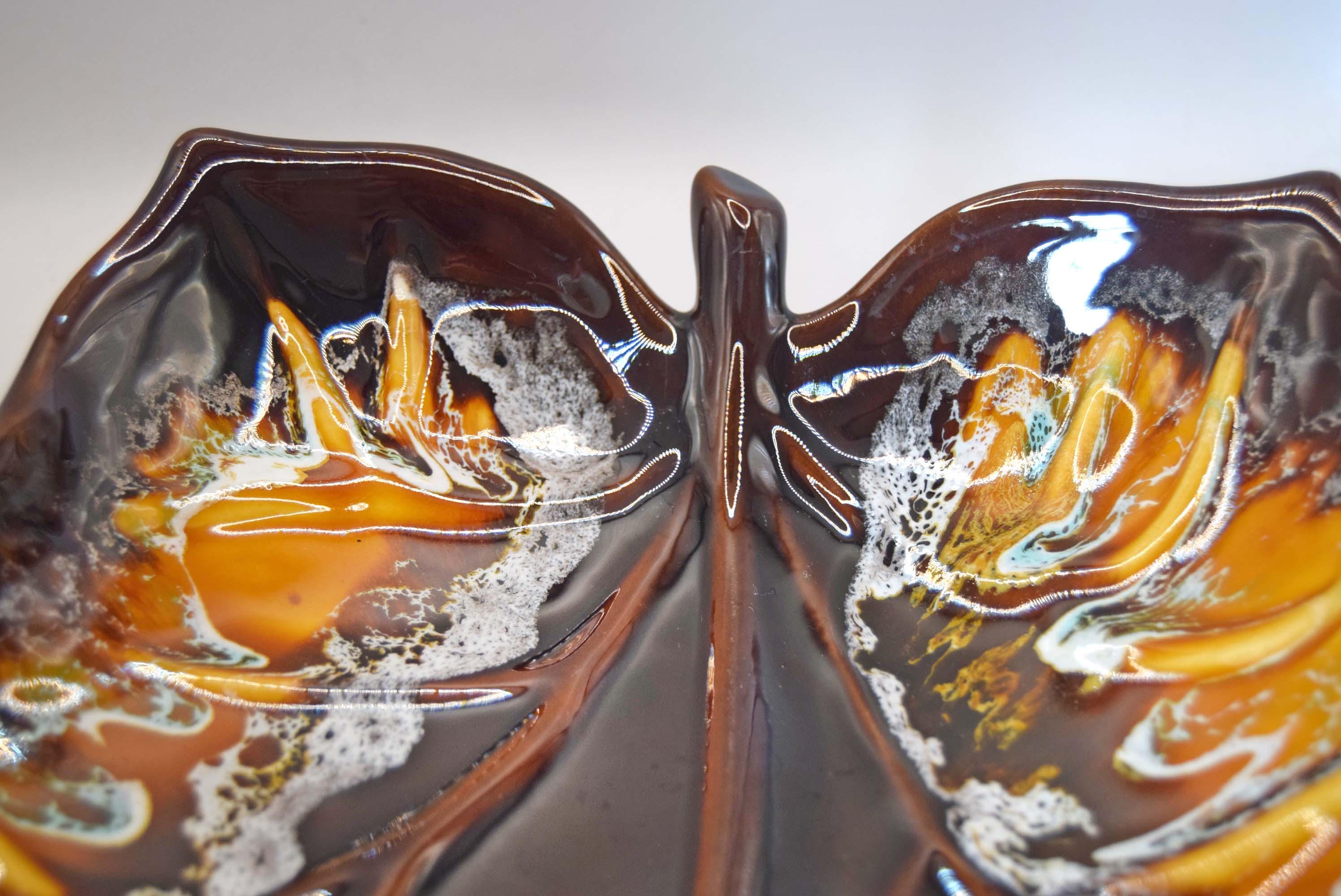 Vintage Ceramique Fady Vallauris Leaf Dish French Retro - Ecume de Mer Glaze
