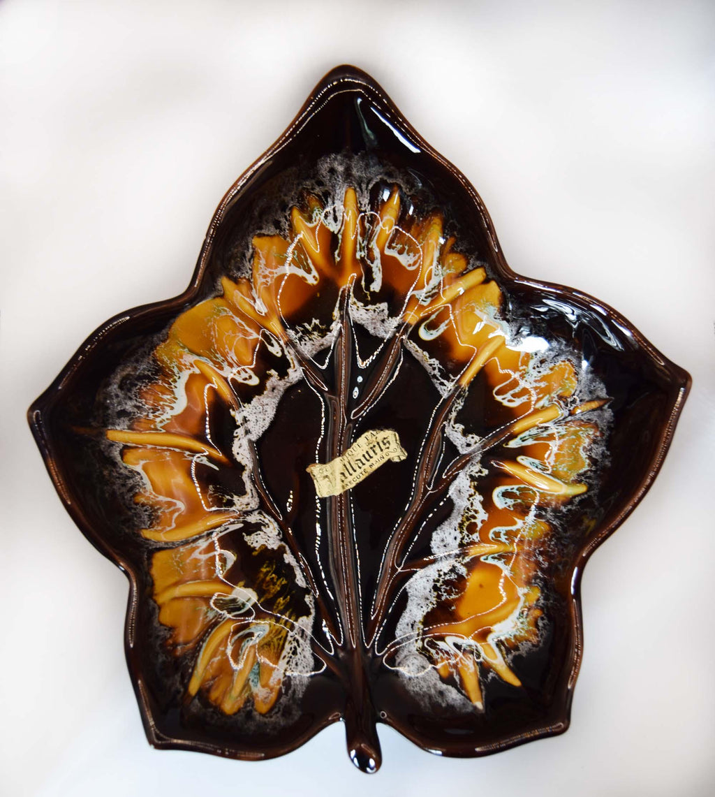 Vintage Ceramique Fady Vallauris Leaf Dish French Retro - Ecume de Mer Glaze