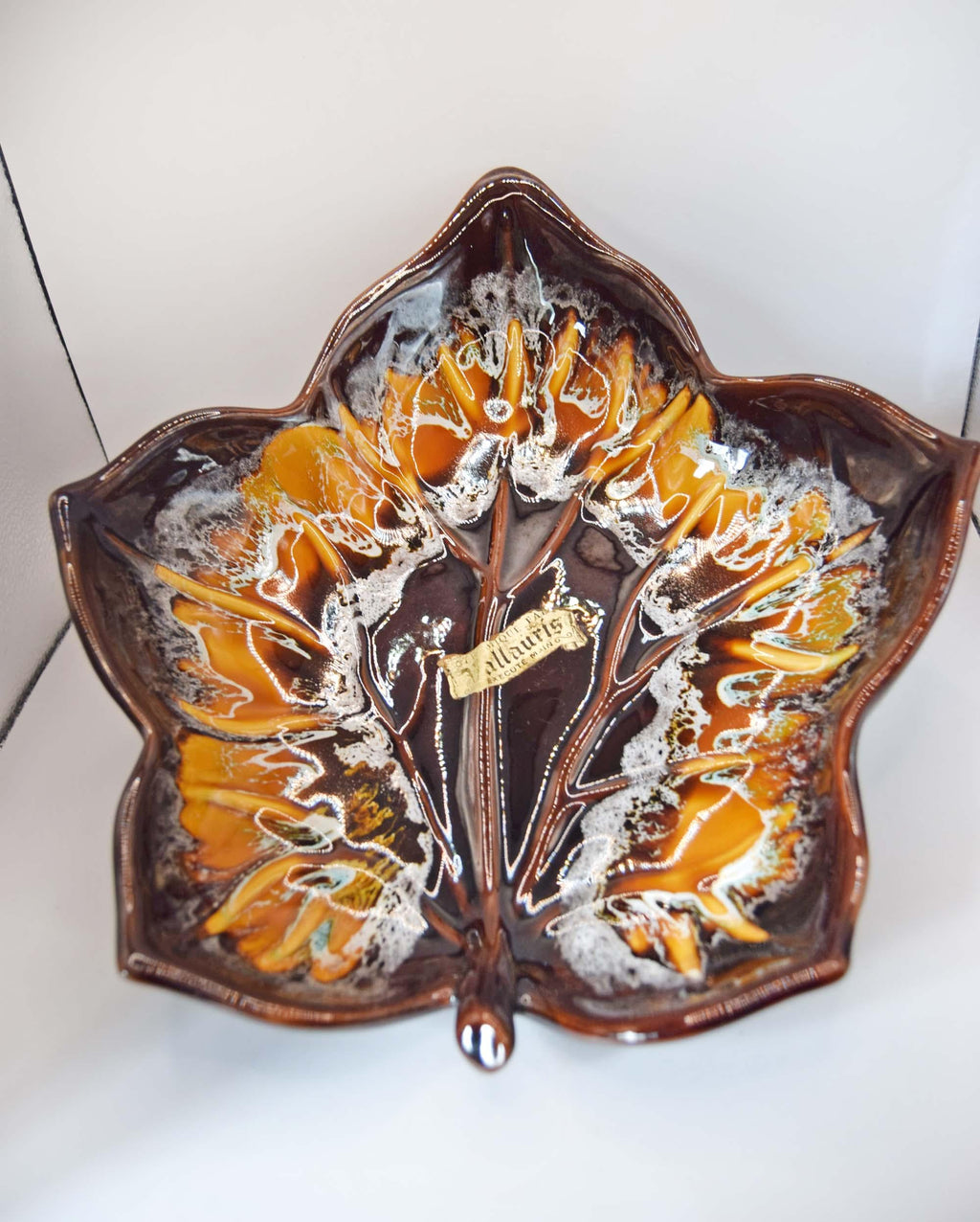 Vintage Ceramique Fady Vallauris Leaf Dish French Retro - Ecume de Mer Glaze