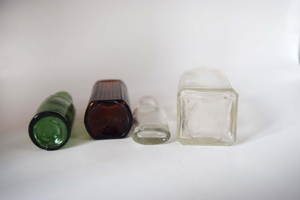 4 Antique Bottles | Rare 1920s LOreal Hair Dye,Victorian Leath & Ross, Eiffel Lemonade