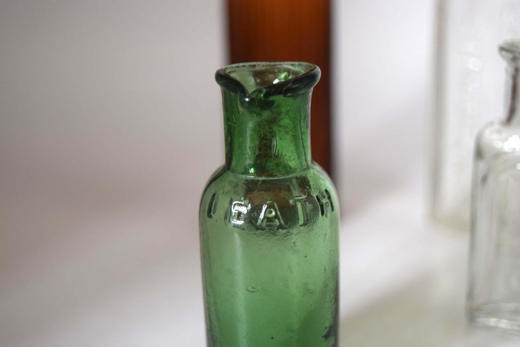 4 Antique Bottles | Rare 1920s LOreal Hair Dye,Victorian Leath & Ross, Eiffel Lemonade