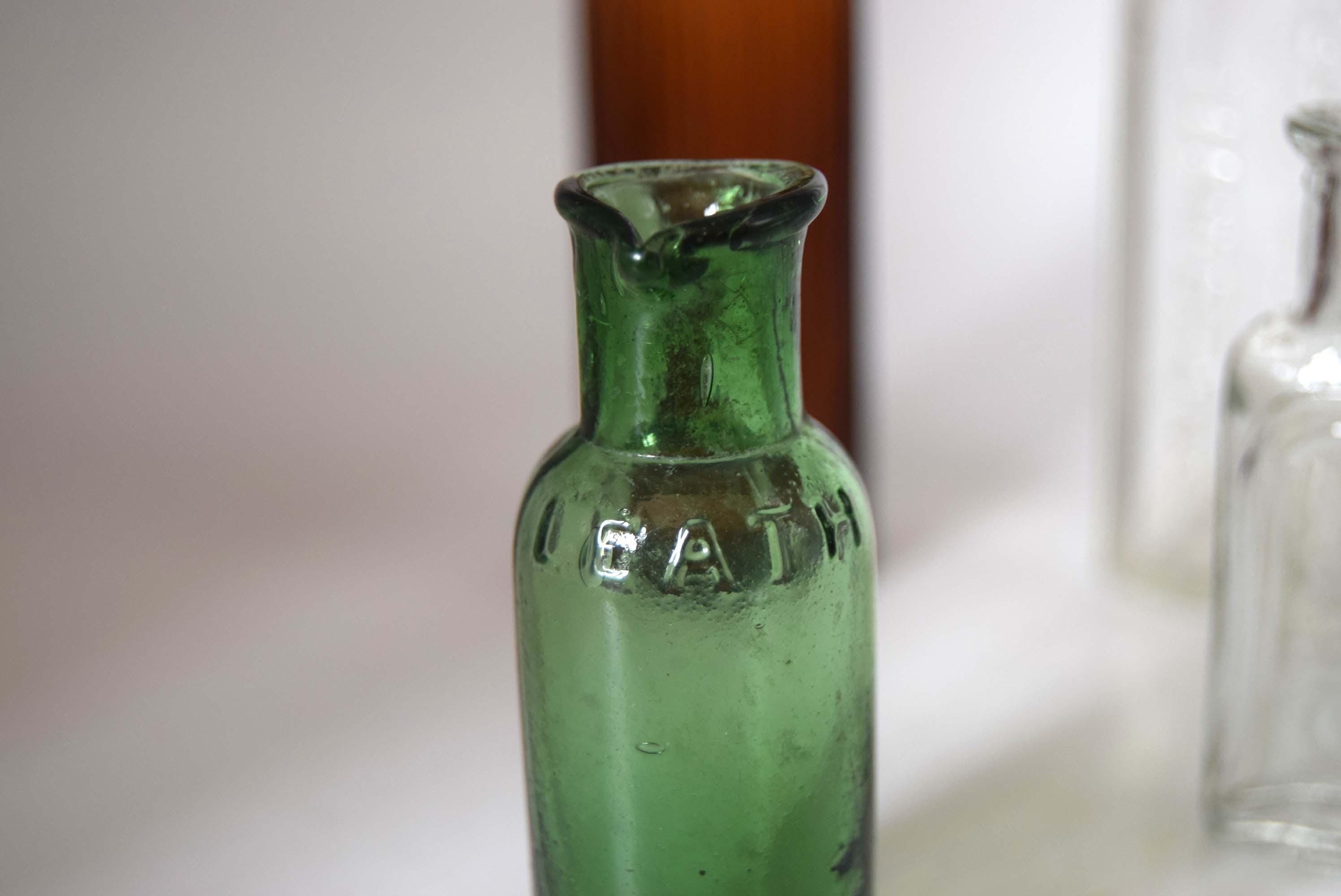 4 Antique Bottles | Rare 1920s LOreal Hair Dye,Victorian Leath & Ross, Eiffel Lemonade