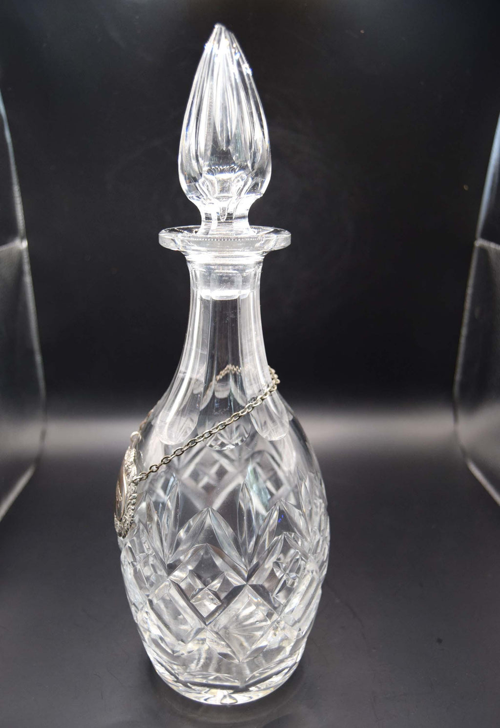 Heavy Crystal Georgian Style Wine Spirit Decanter 12" High with Silver Plated Label
