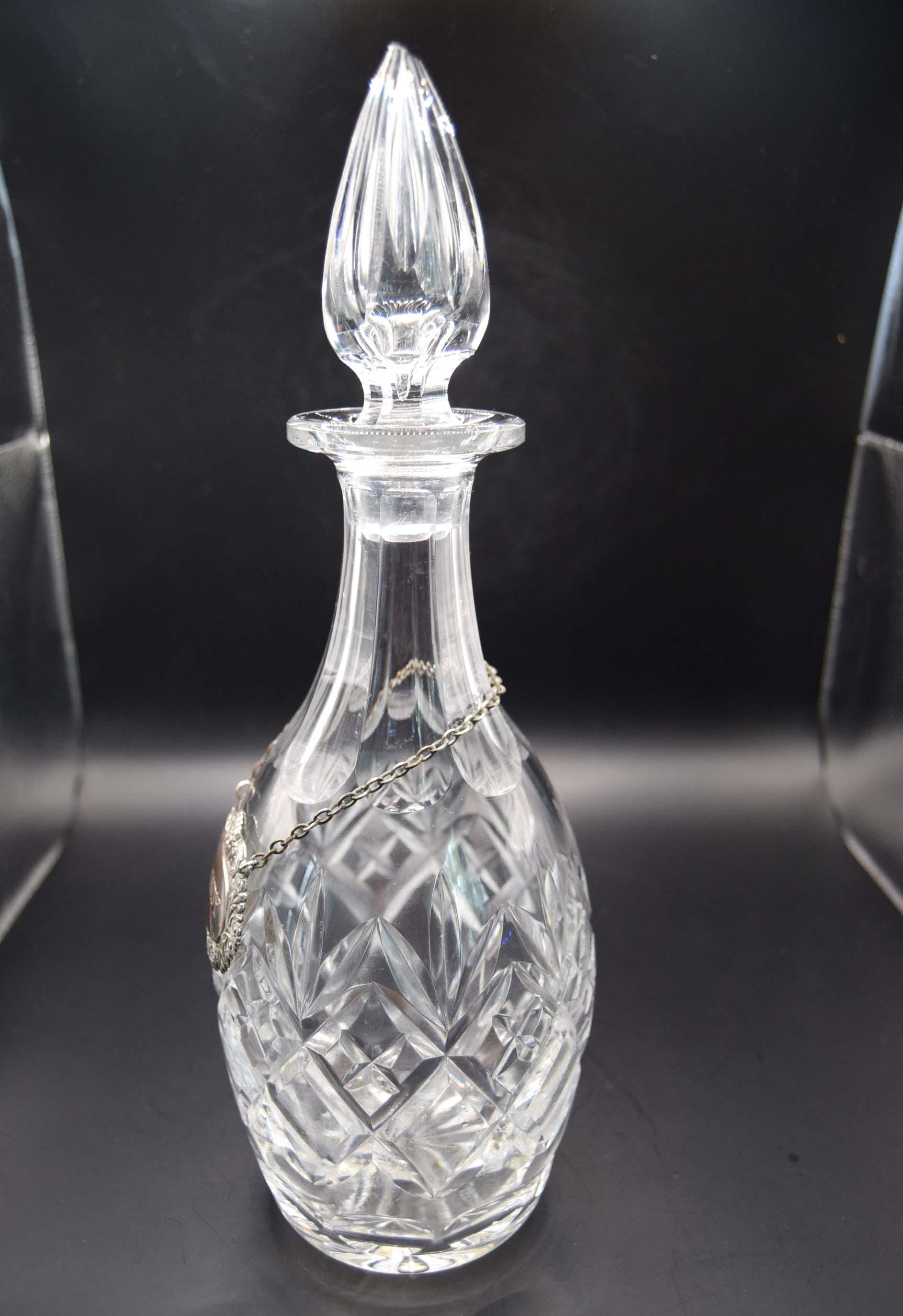 Heavy Crystal Georgian Style Wine Spirit Decanter 12" High with Silver Plated Label