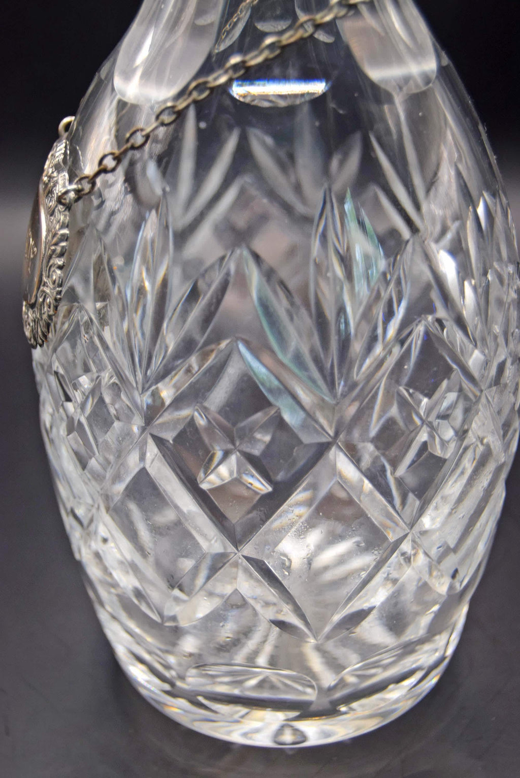 Heavy  Crystal “Georgian“ Wine Spirit Decanter 12" High with Silver Plated Label