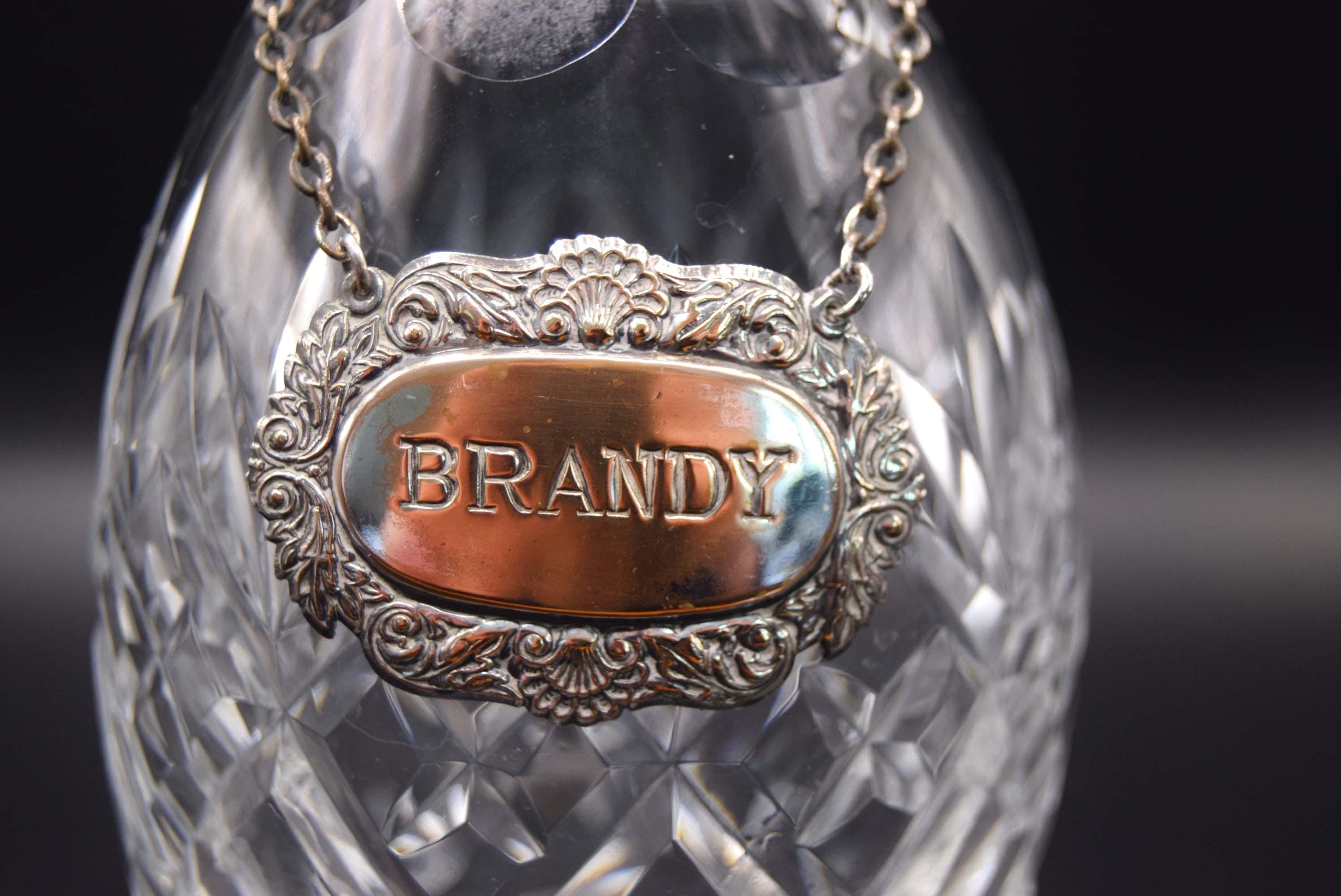 Heavy Crystal Georgian Style Wine Spirit Decanter 12" High with Silver Plated Label