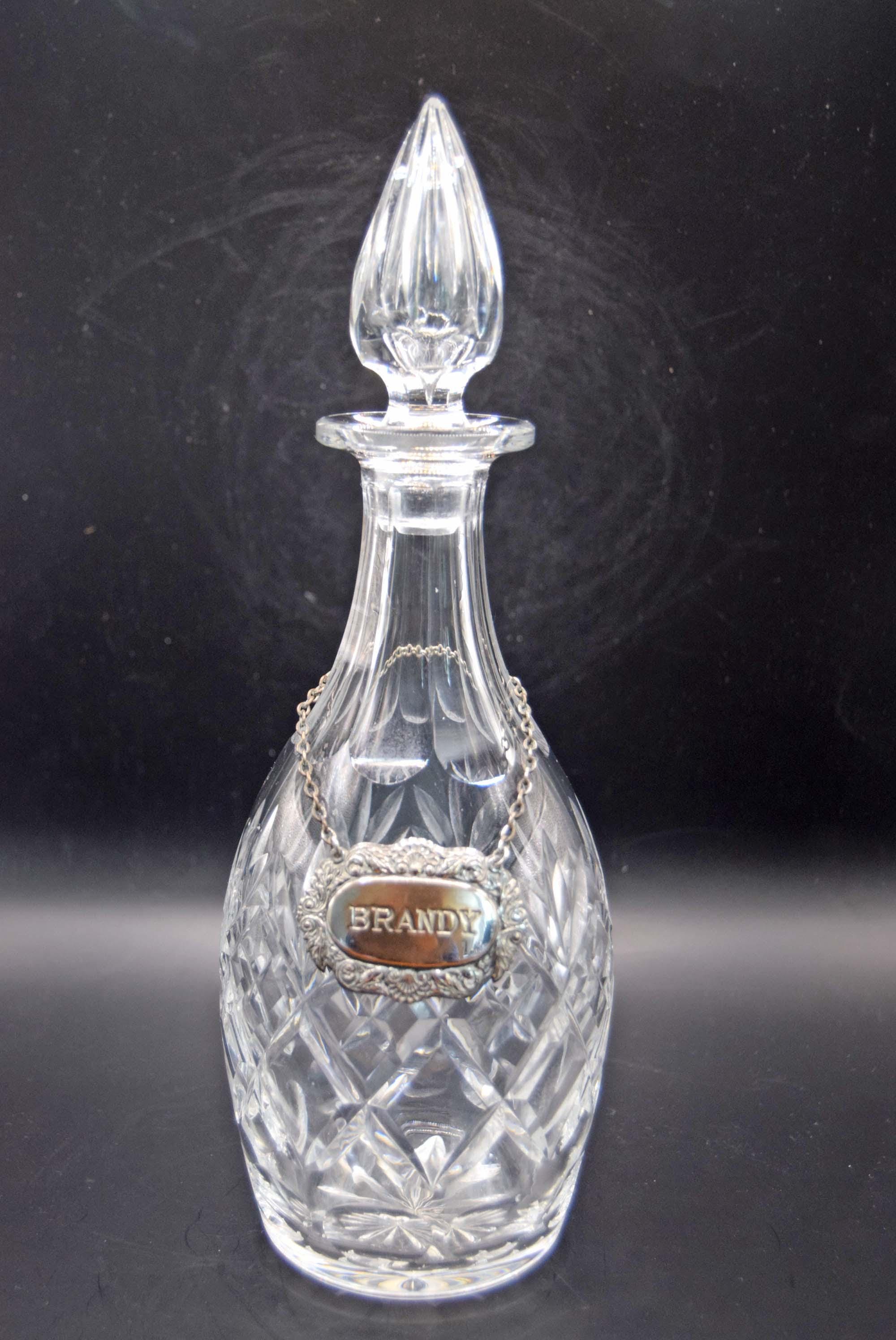 Heavy Crystal Georgian Style Wine Spirit Decanter 12" High with Silver Plated Label