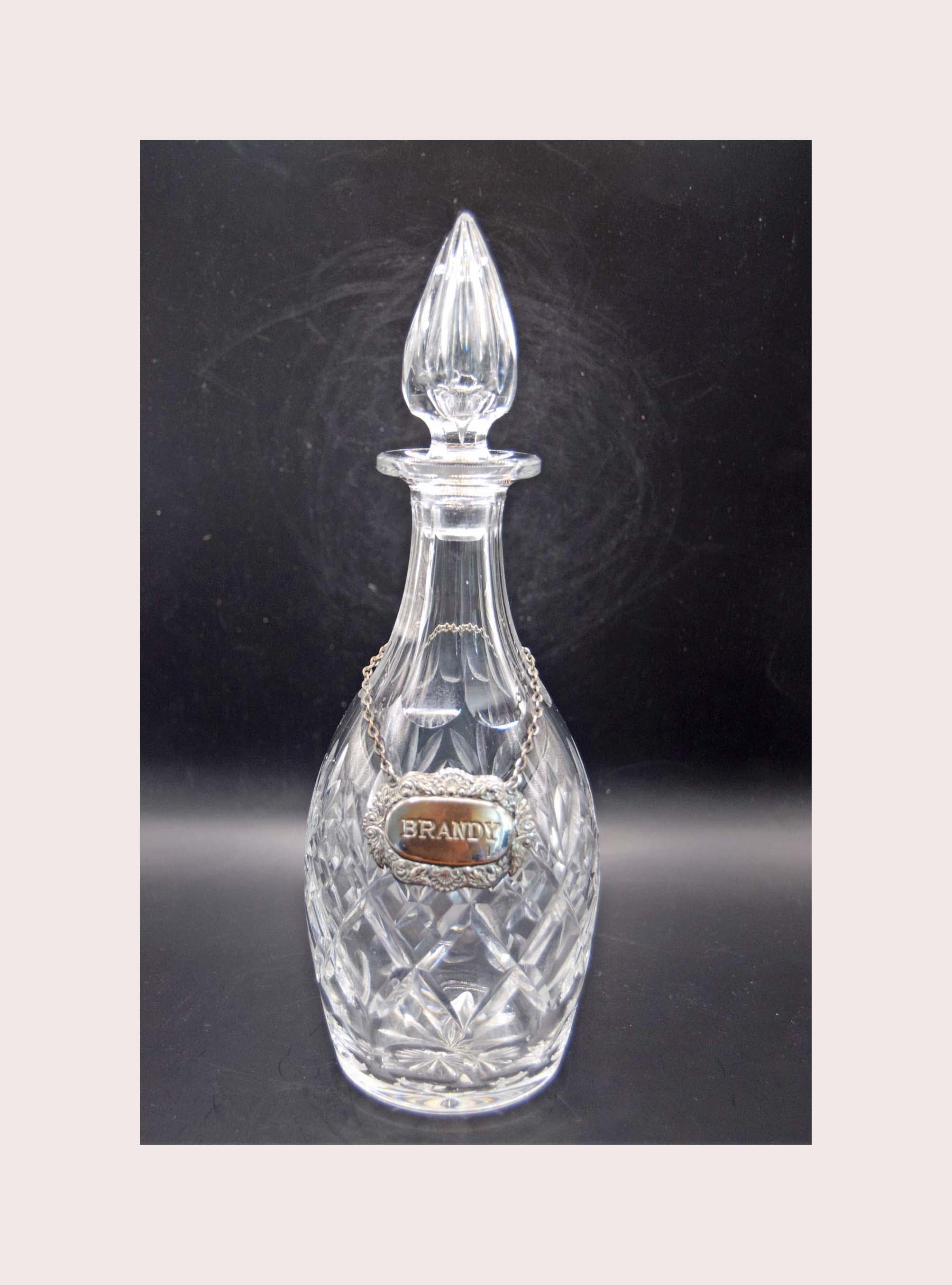 Heavy  Crystal “Georgian“ Wine Spirit Decanter 12" High with Silver Plated Label