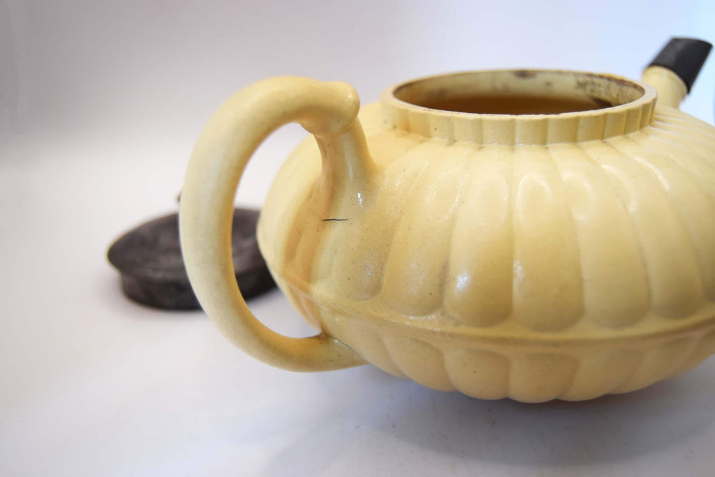 Rare Antique Wedgwood Caneware Teapot - Early 1800s Lotus Form with 19th Century Inventive Metal Repair