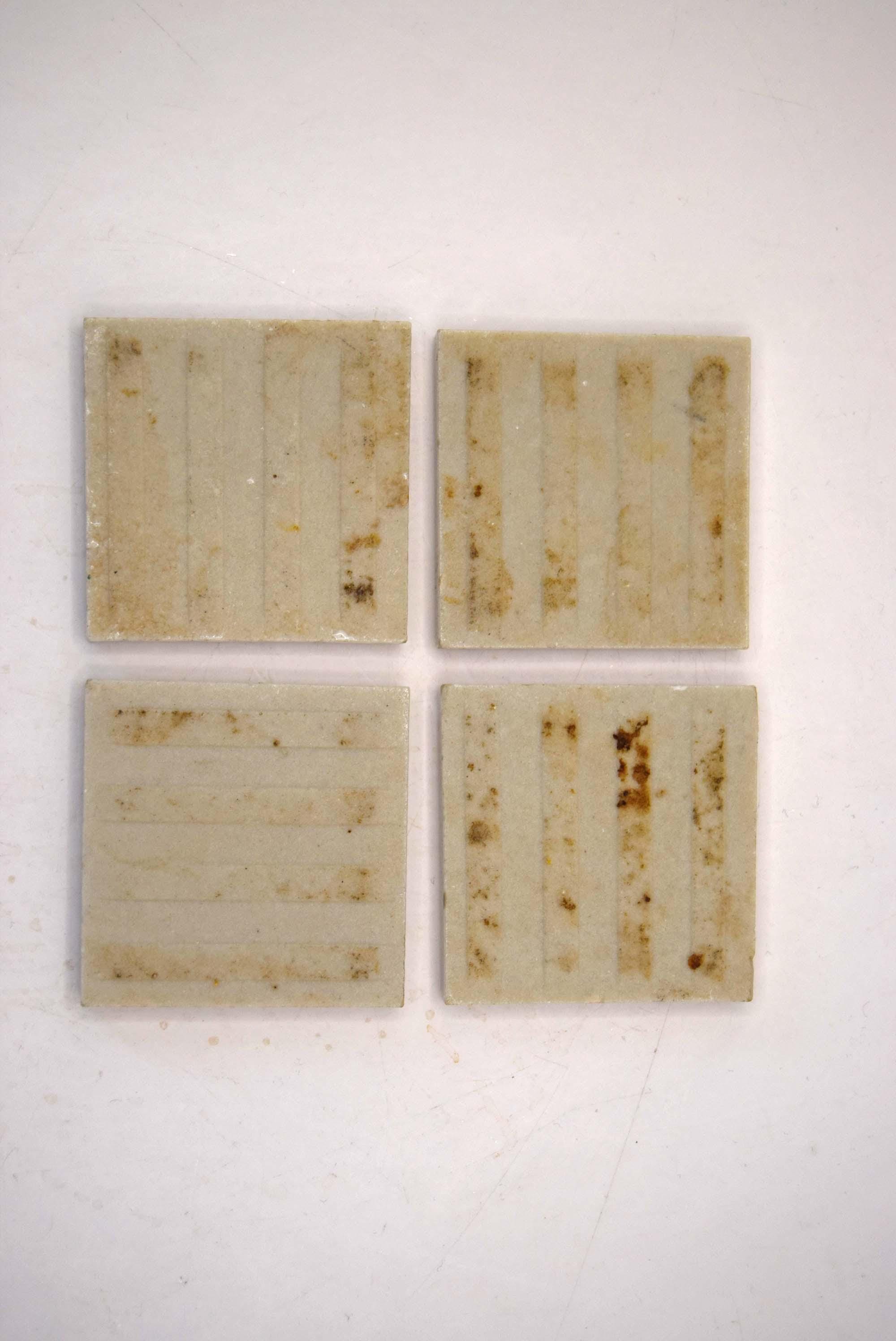 Set of 4 Vintage Miniature Delft Blue Tiles Nautical 17th Century Sailing Ships
