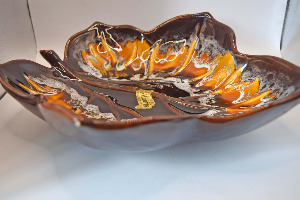 Vintage Ceramique Fady Vallauris Leaf Dish French Retro - Ecume de Mer Glaze