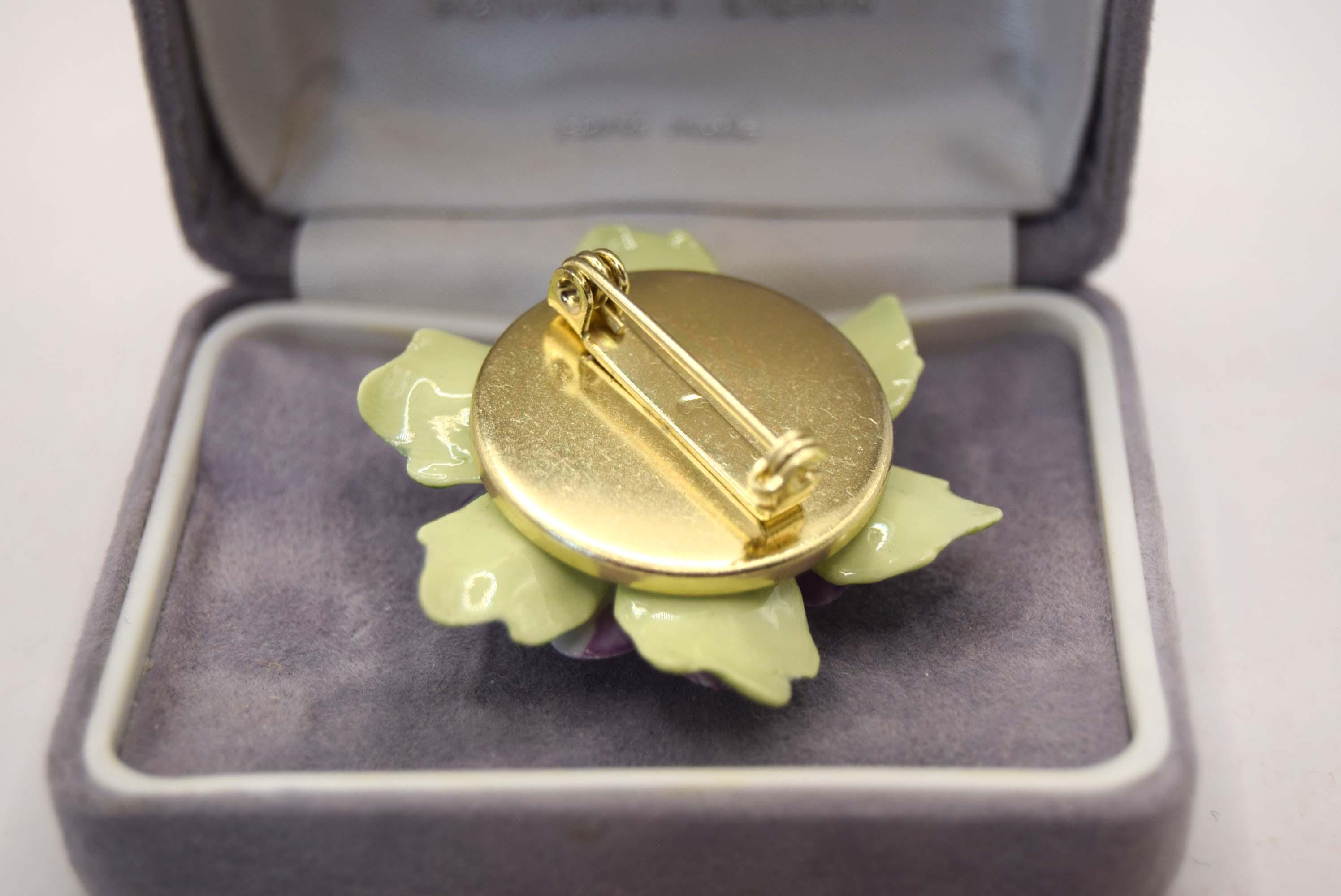 Vintage Charles Rose Fine Bone China Violet Brooch with Original Velvet Box.