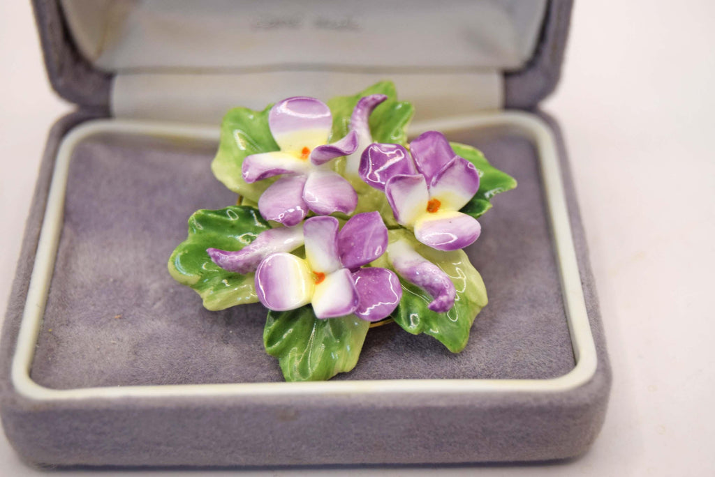 Vintage Charles Rose Fine Bone China Violet Brooch with Original Velvet Box.