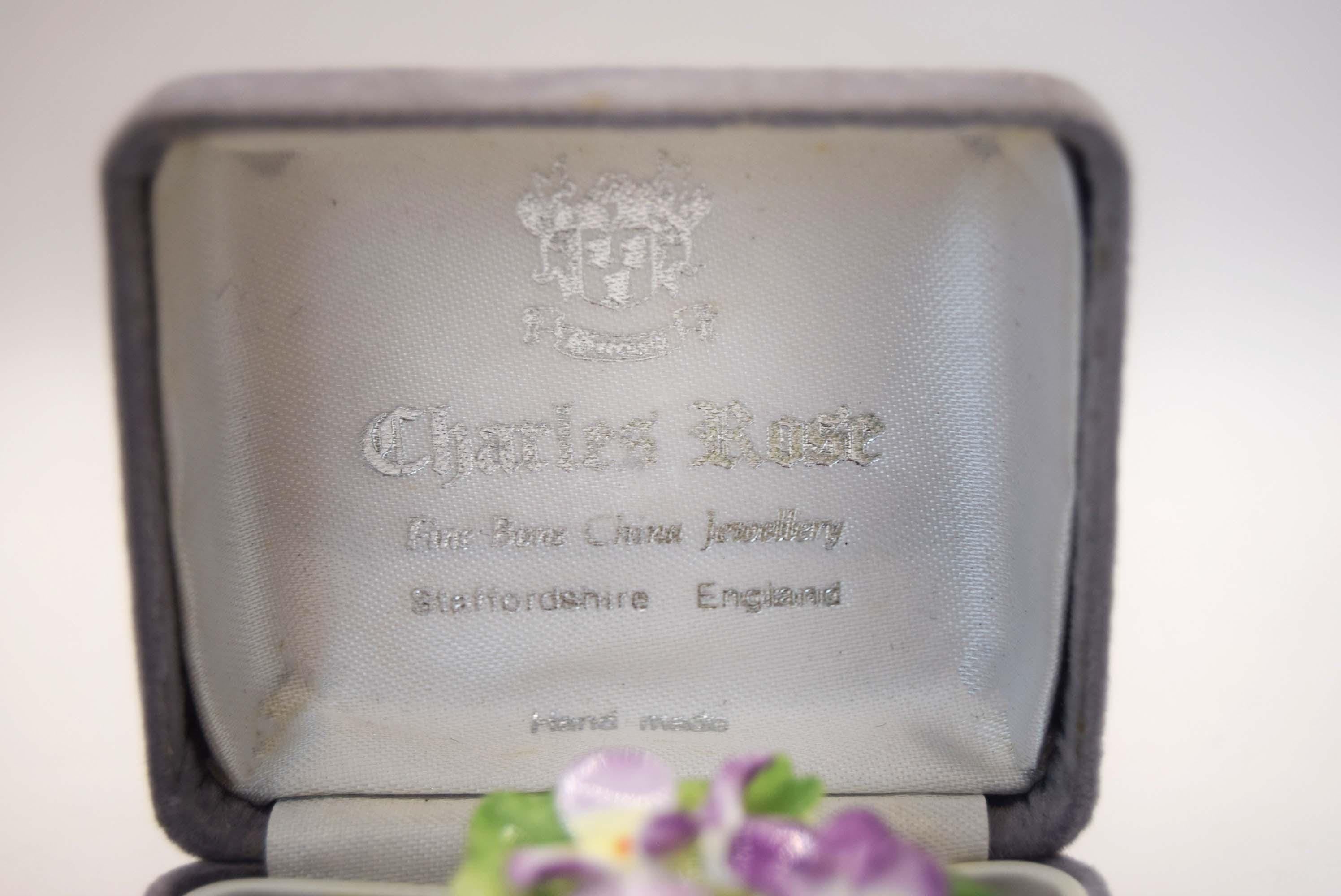 Vintage Charles Rose Fine Bone China Violet Brooch with Original Velvet Box.