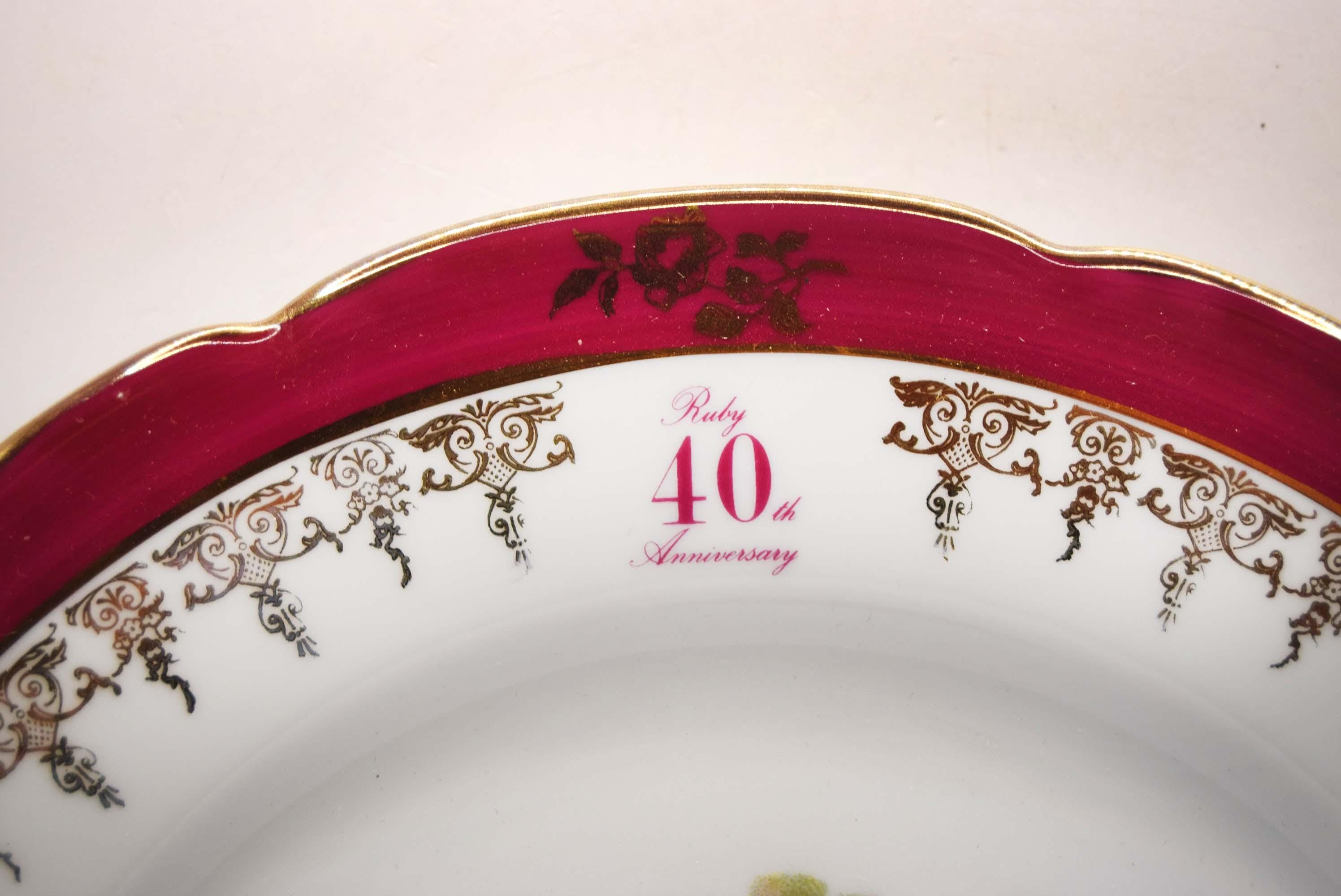 Vintage La Reine Limoges France Porcelain Plate | Fragonard 40th Ruby Anniversary Decorative Wall Dish