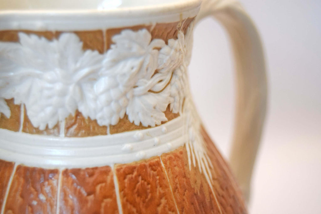 Antique William Brownfield Alloa Barrel Jug 15cm, 1866, Staffordshire Pottery (Spout Repair)
