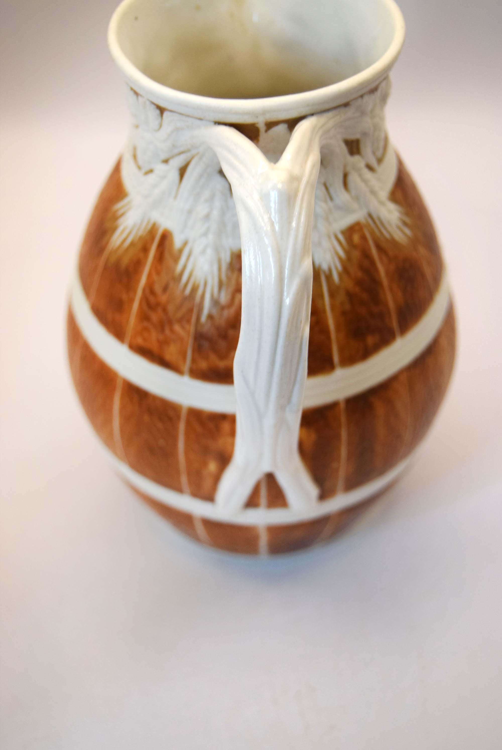 Antique William Brownfield Alloa Barrel Jug 15cm, 1866, Staffordshire Pottery (Spout Repair)