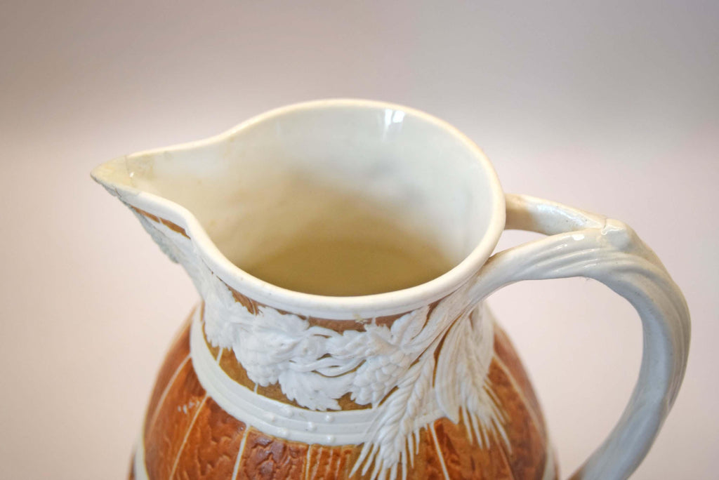 Antique William Brownfield Alloa Barrel Jug 15cm, 1866, Staffordshire Pottery (Spout Repair)
