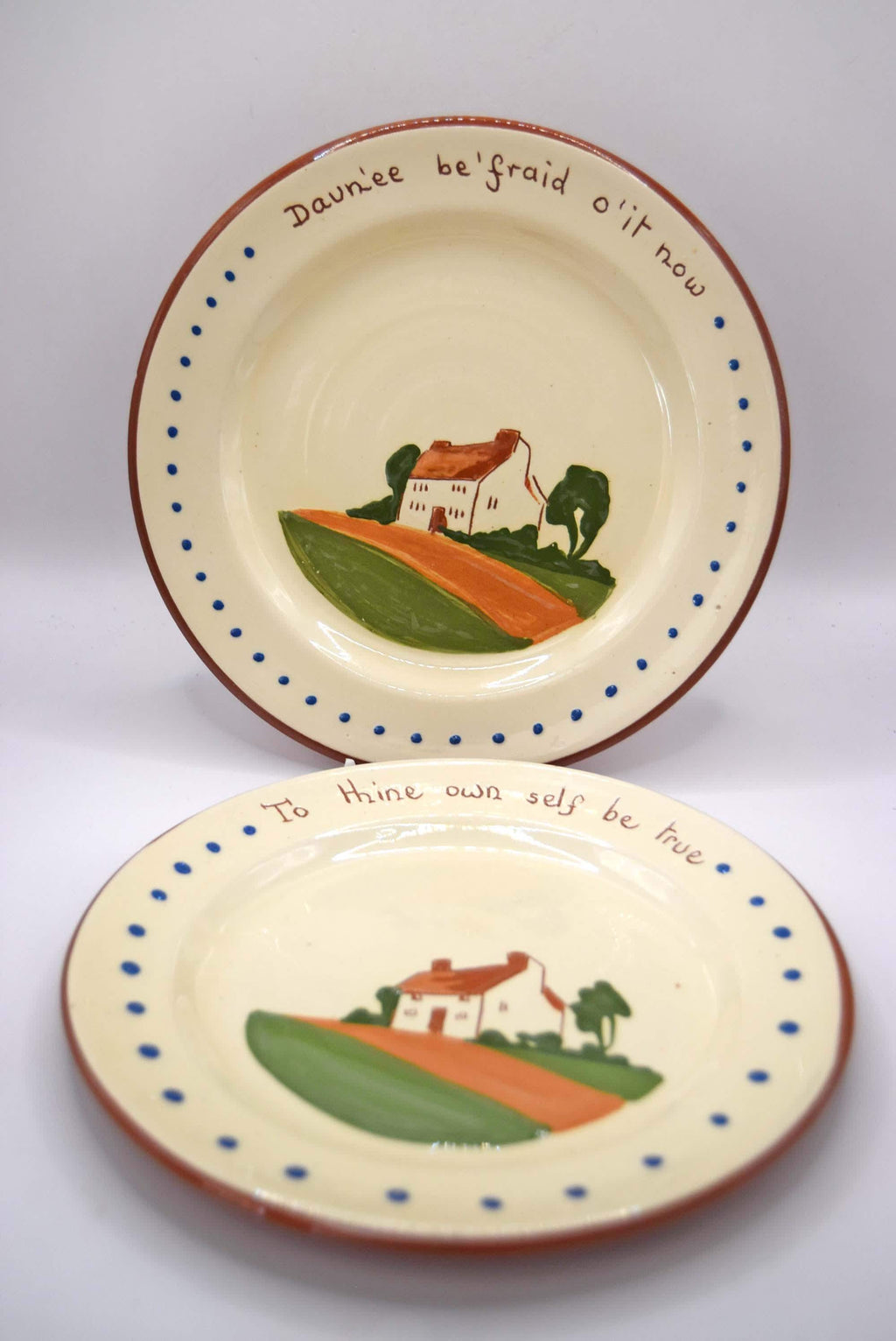Vintage Dartmouth Pottery Motto Ware Plates Set of 2, Devon Cottage Pattern Side Plates