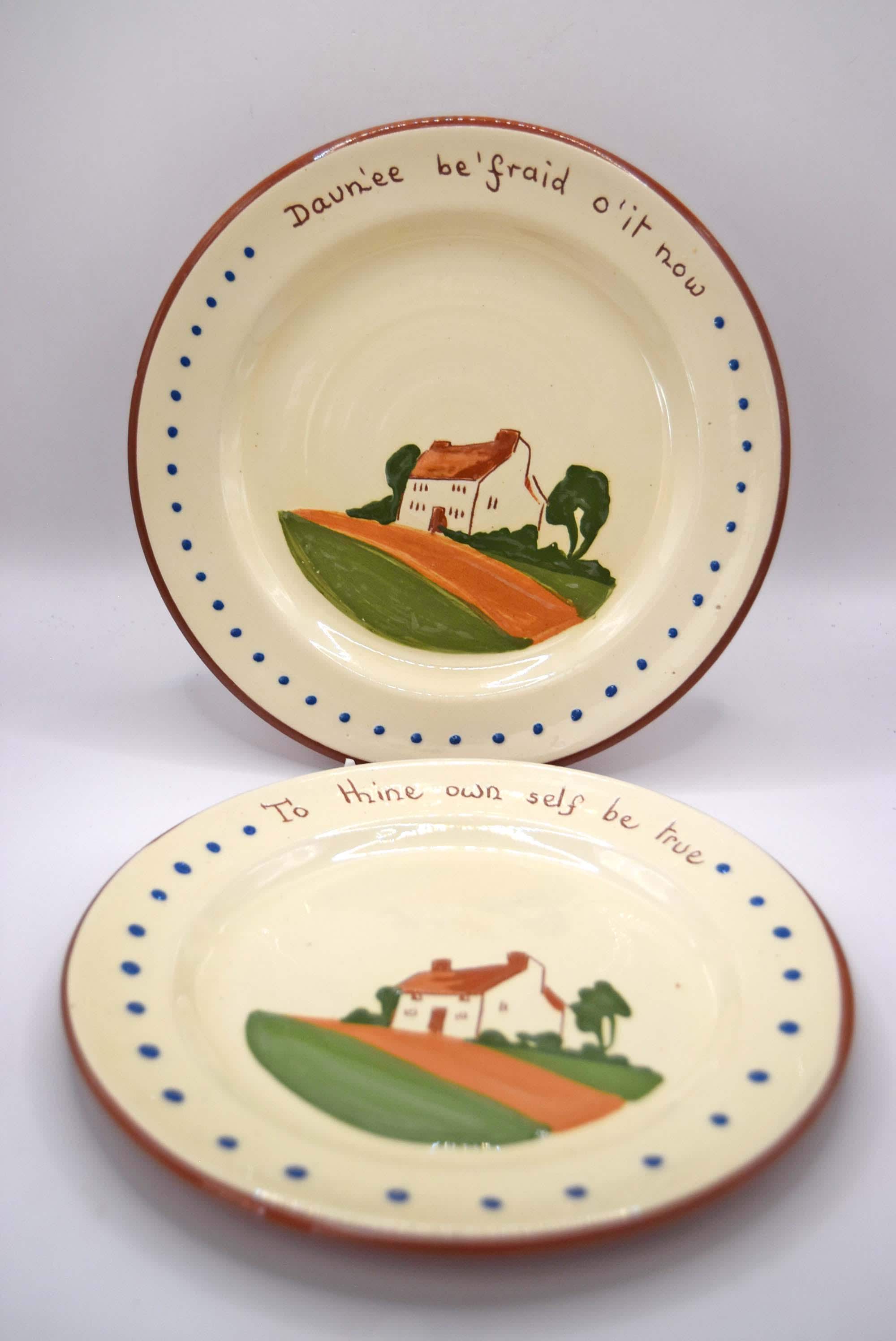 Vintage Dartmouth Pottery Motto Ware Plates Set of 2, Devon Cottage Pattern Side Plates