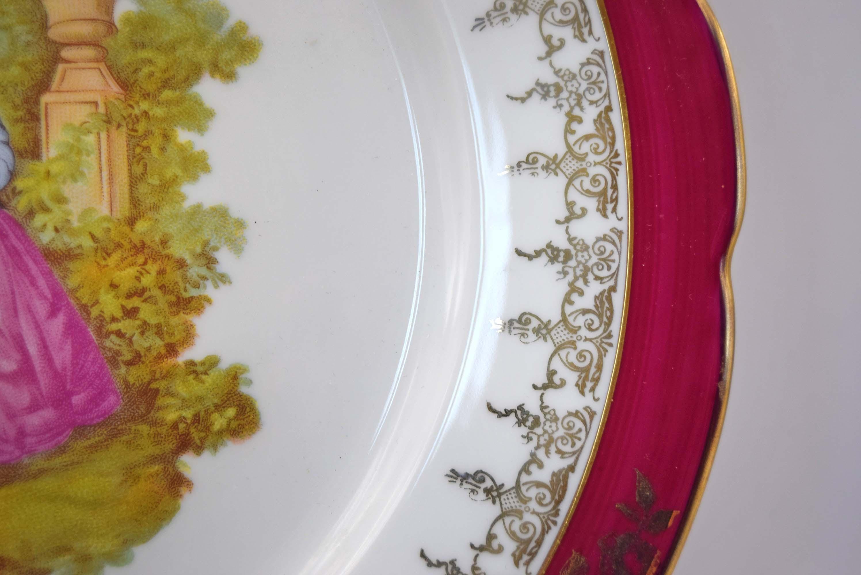 Vintage La Reine Limoges France Porcelain Plate | Fragonard 40th Ruby Anniversary Decorative Wall Dish