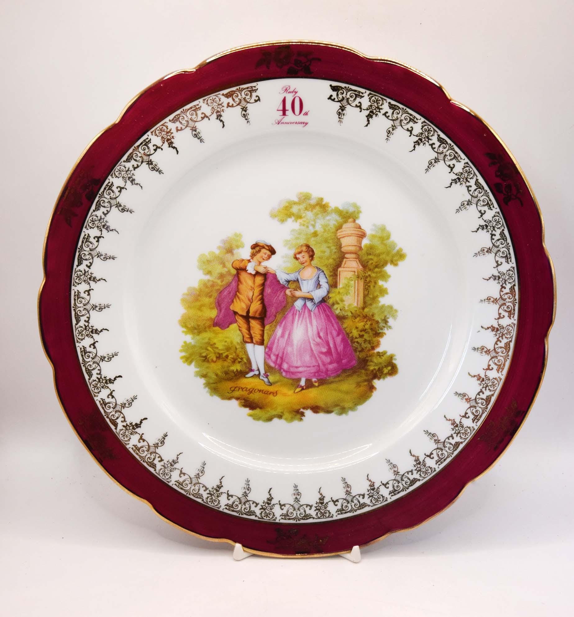 Vintage La Reine Limoges France Porcelain Plate | Fragonard 40th Ruby Anniversary Decorative Wall Dish