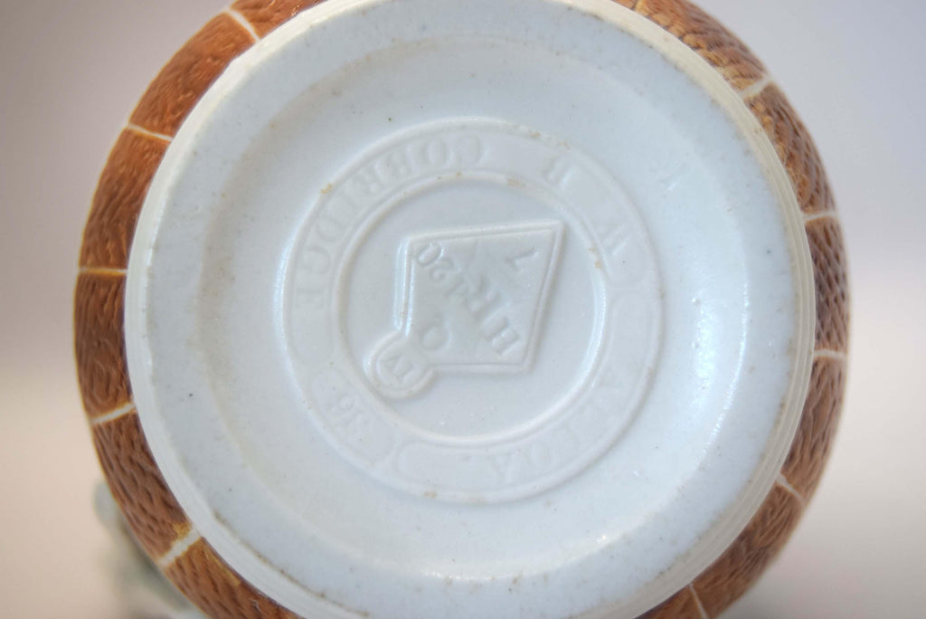 Antique William Brownfield Alloa Barrel Jug 15cm, 1866, Staffordshire Pottery (Spout Repair)