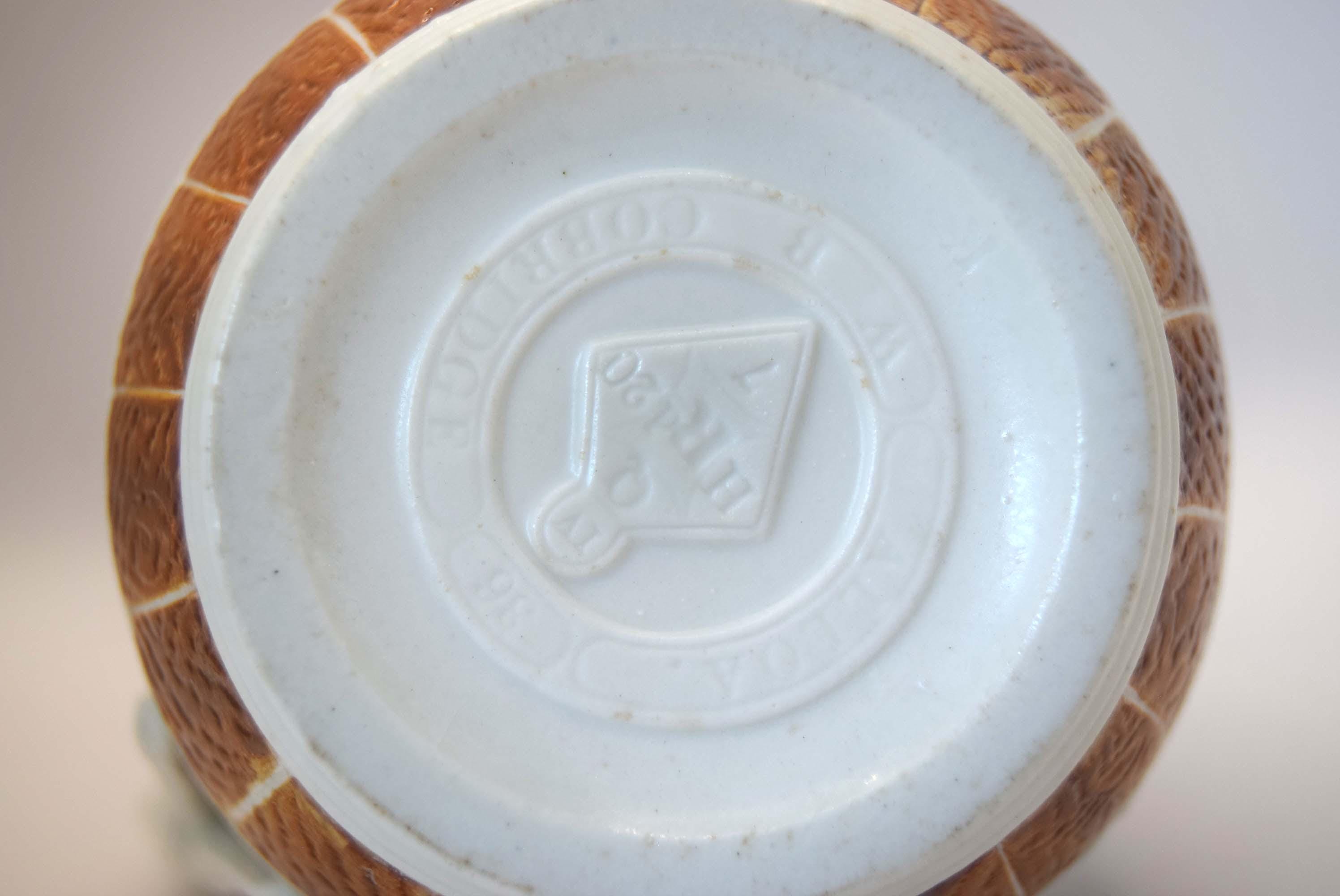 Antique William Brownfield Alloa Barrel Jug 15cm, 1866, Staffordshire Pottery (Spout Repair)
