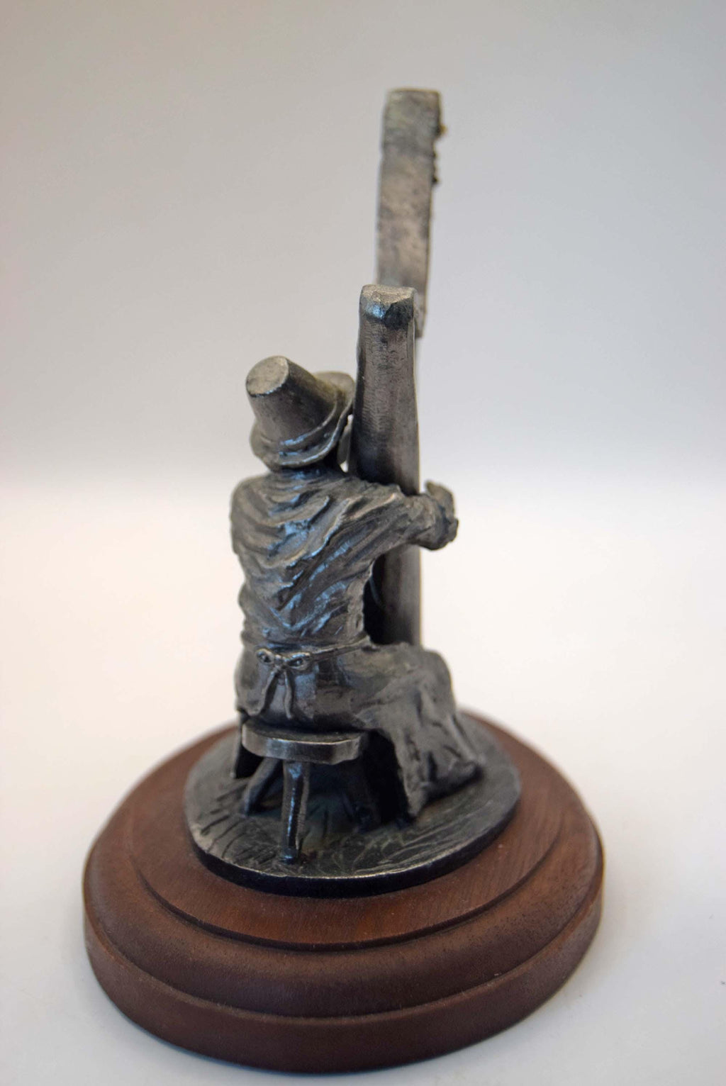 Welsh Lady Harpist Pewter Miniature Sculpture Music Wooden Plinth Welsh Gift