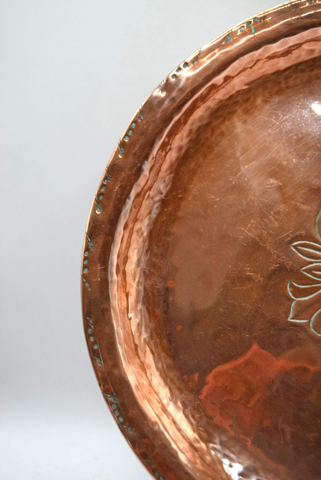 Antique Hugh Wallis Arts and Crafts Copper Plate Hand Hammered Signed HW