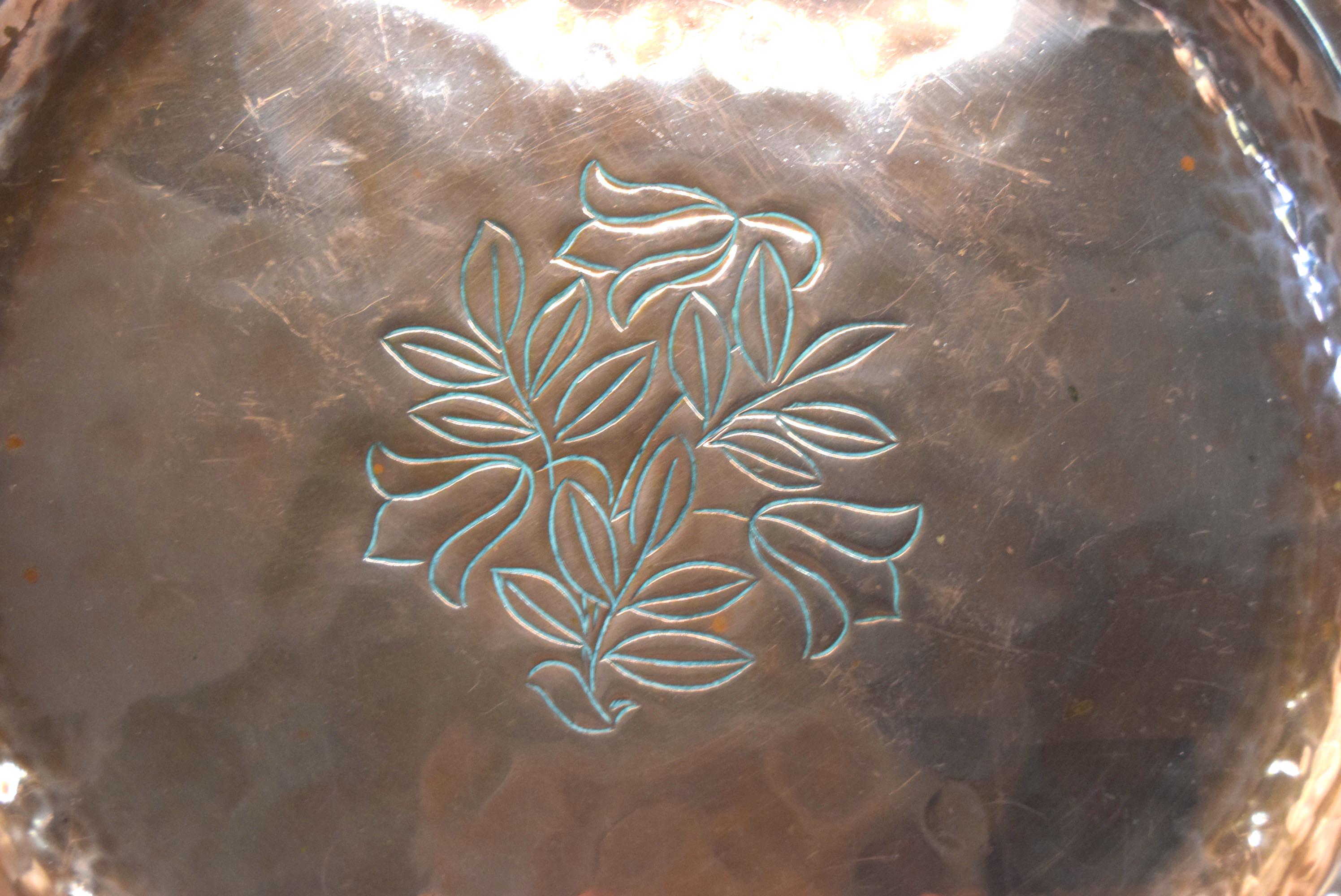 Antique Hugh Wallis Arts and Crafts Copper Plate Hand Hammered Signed HW
